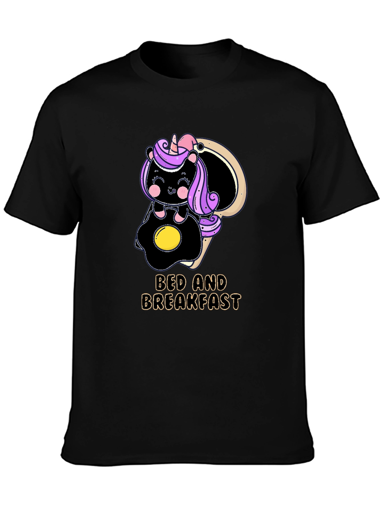 Black Bed and Breakfast Unicorn T-Shirt view 3