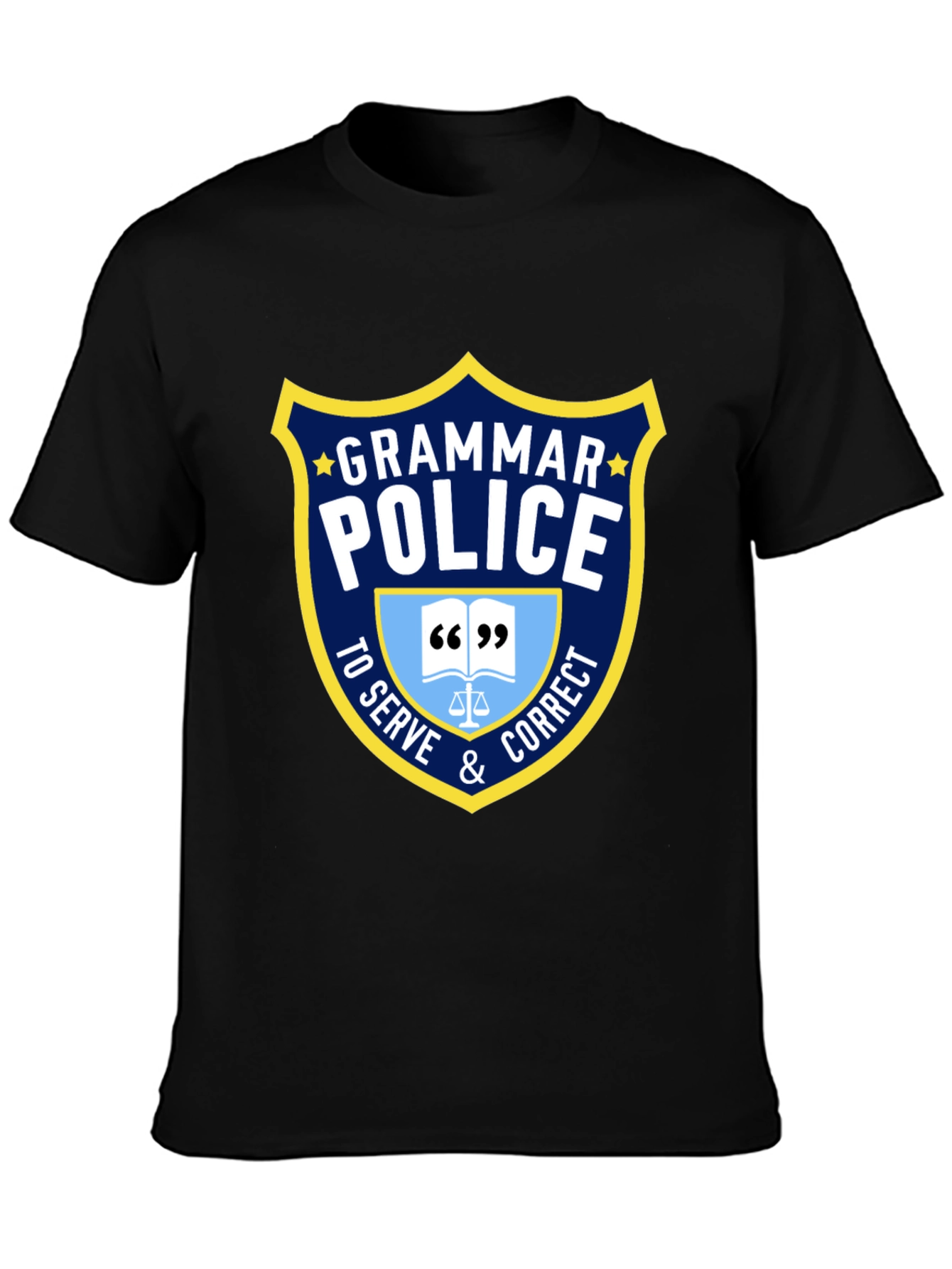 Black Grammar Police T-Shirt - Serve & Correct Style view 3