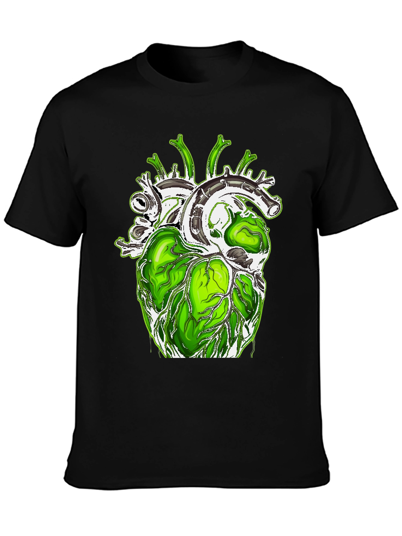 Black Green Anatomical Heart Graphic Tee - Unique Design! view 3