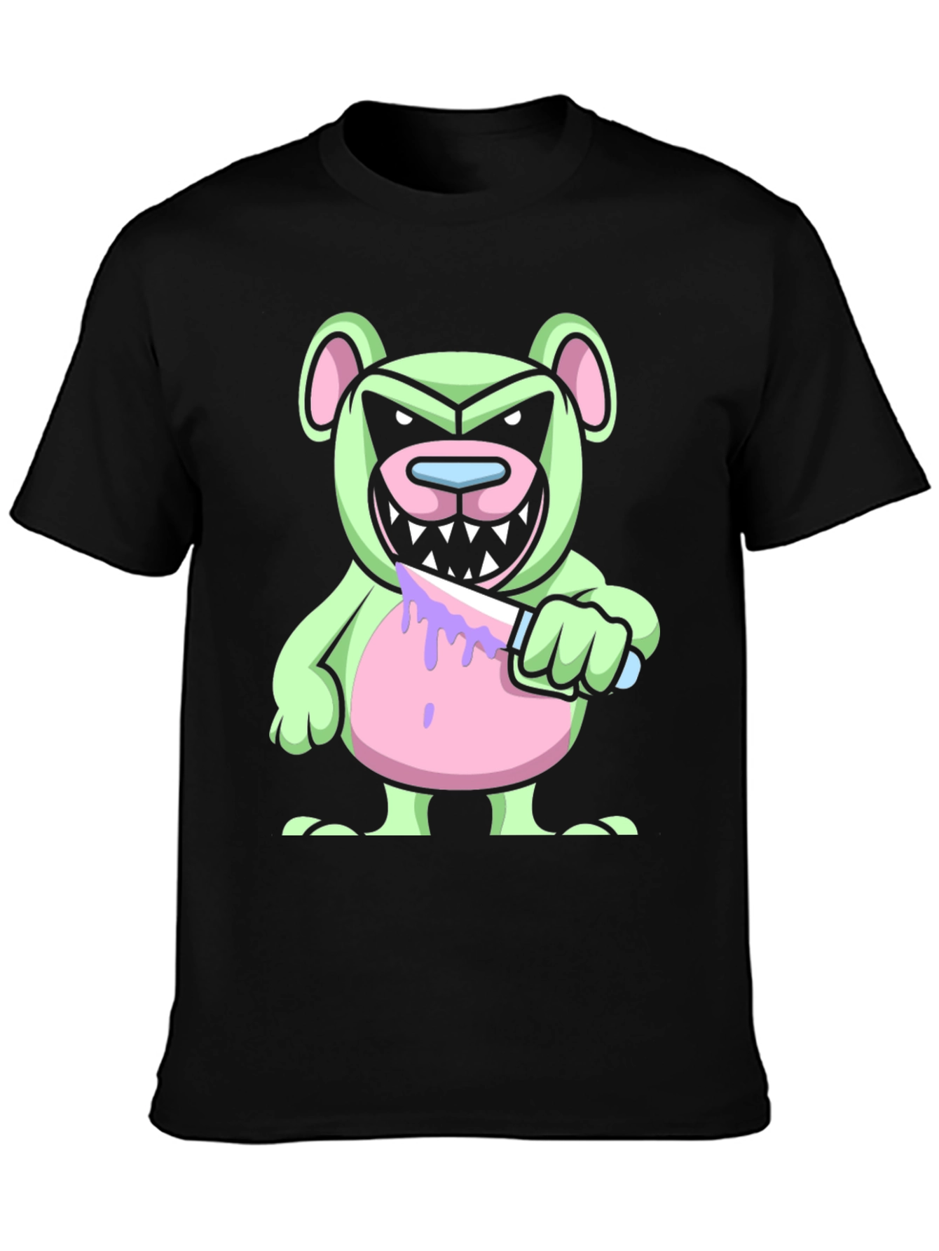Black Psycho Bear T-Shirt - Edgy Cartoon Graphic Tee view 3