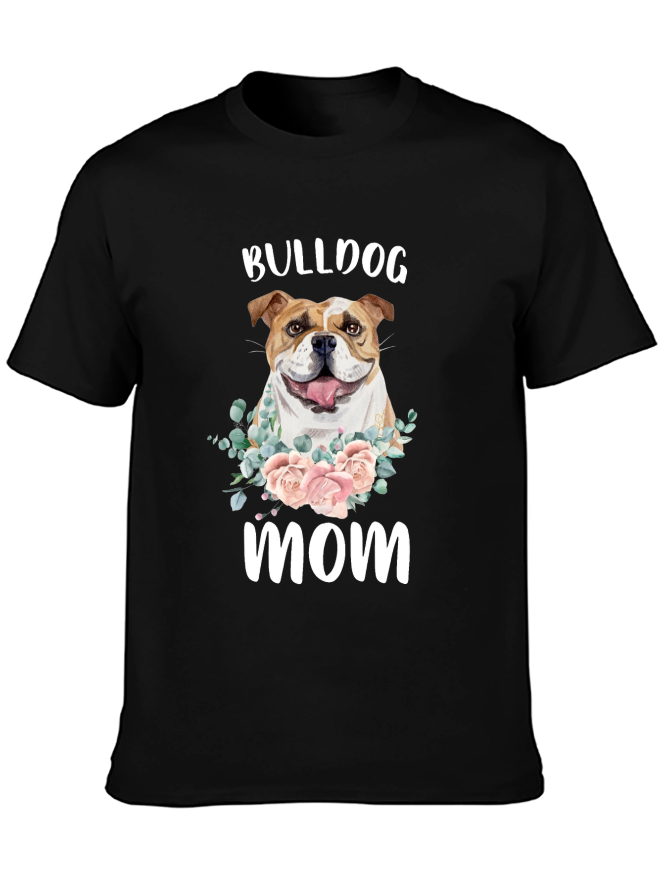 Black Bulldog Mom T-Shirt - Floral Dog Lover Tee view 3