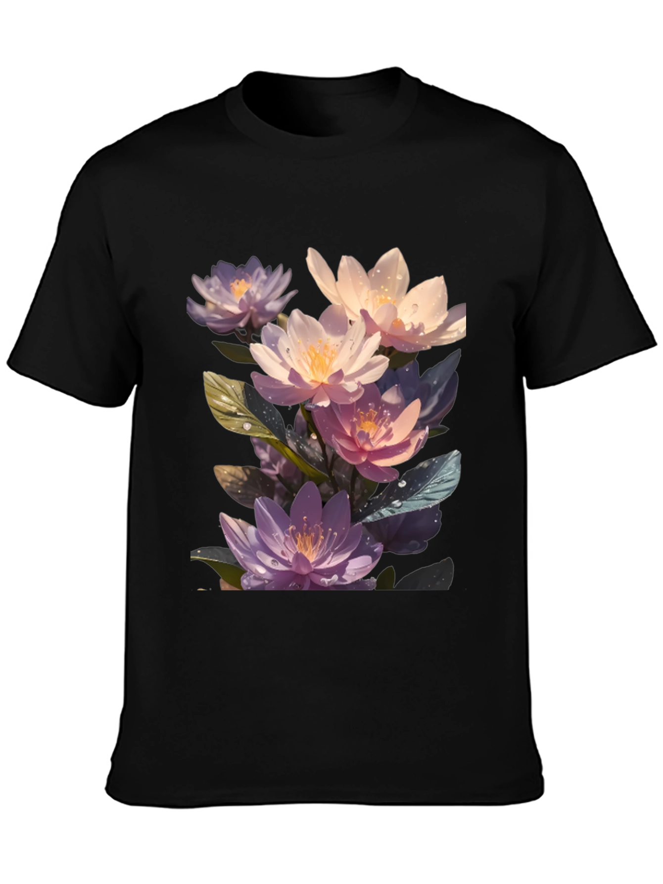 Black Floral Lotus Graphic T-Shirt - Premium Comfort Fit view 3