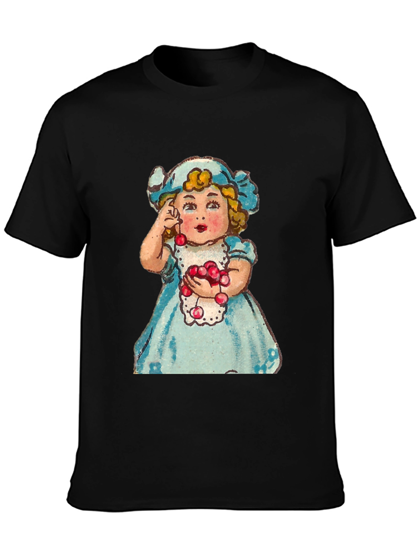 Black Cute Girl Cherry T-Shirt - Vintage Style view 3