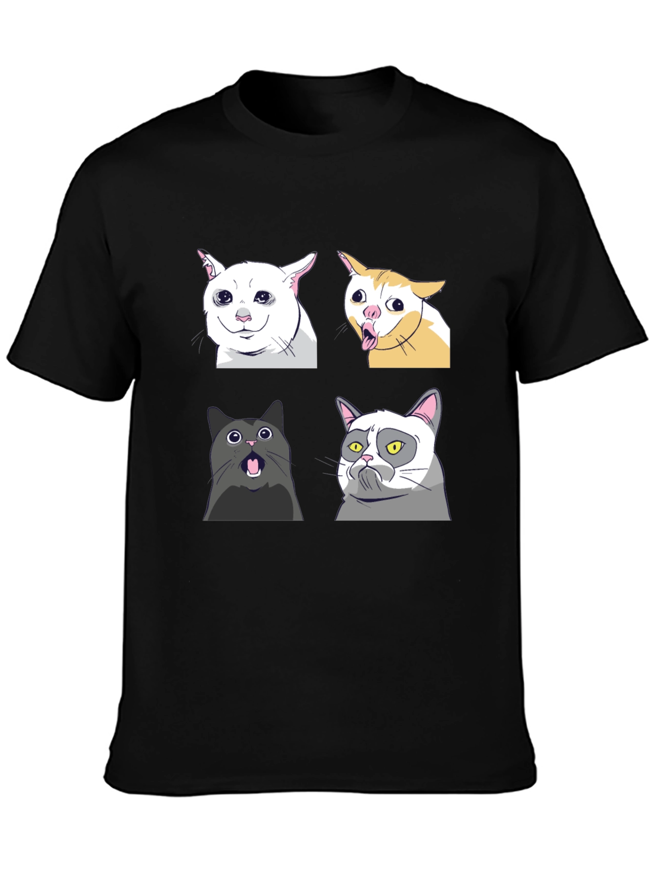 Black Meme Cats Black T-Shirt - Funny Graphic Tee view 3