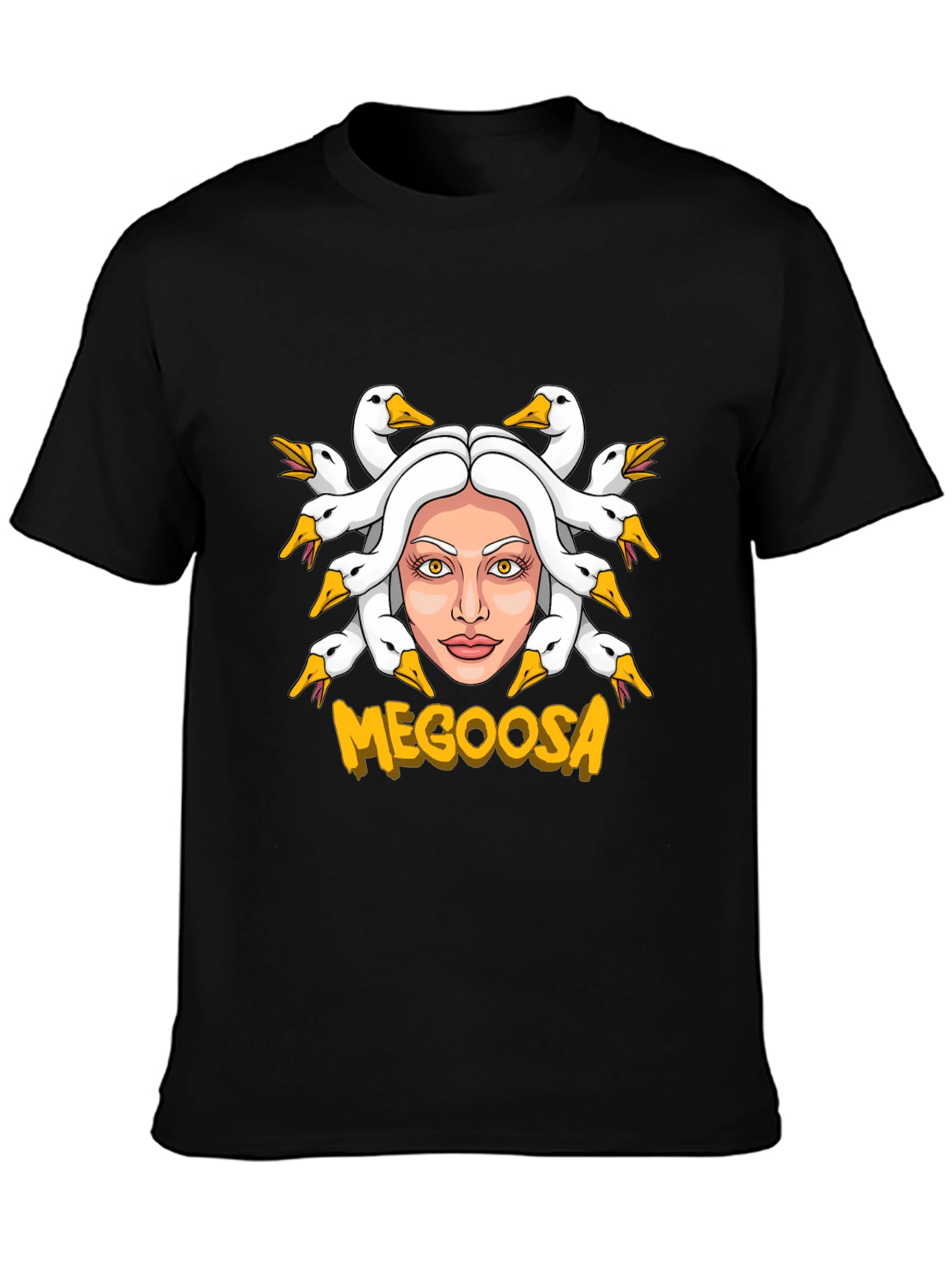 Black MEGOOSA Goose Medusa Funny Graphic T-Shirt view 3