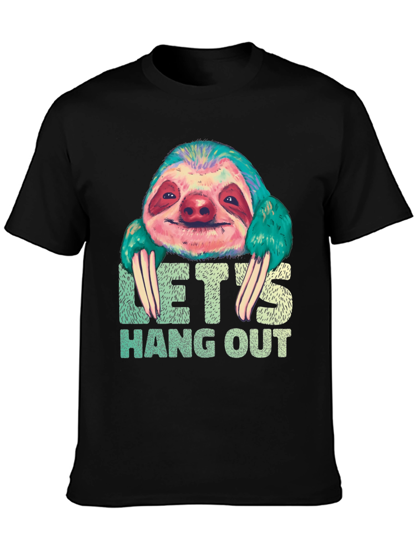 Black Let's Hang Out Sloth Graphic T-Shirt view 3