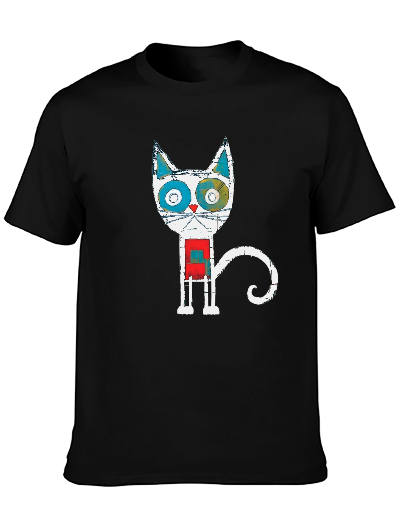 Black Abstract Cat Graphic Tee - Men's Black T-Shirt view 3