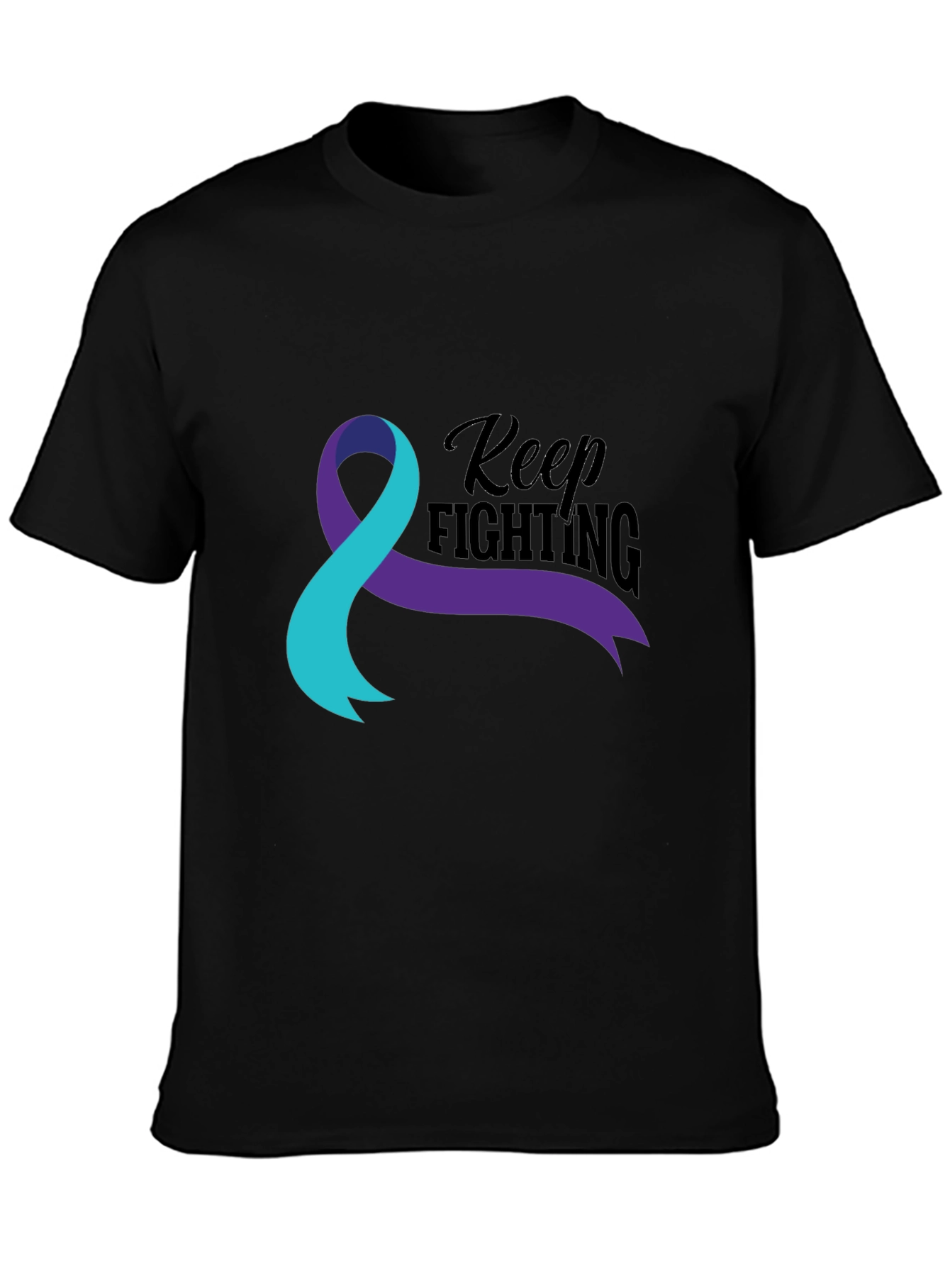 Black Keep Fighting Awareness Ribbon Graphic T-Shirt view 3