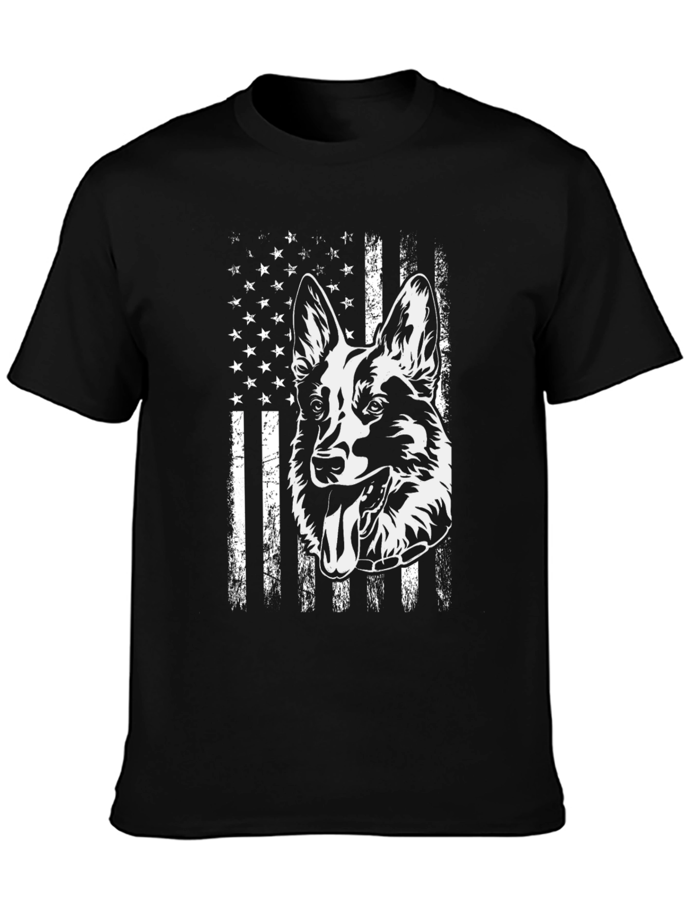 Black German Shepherd American Flag Graphic Tee view 3