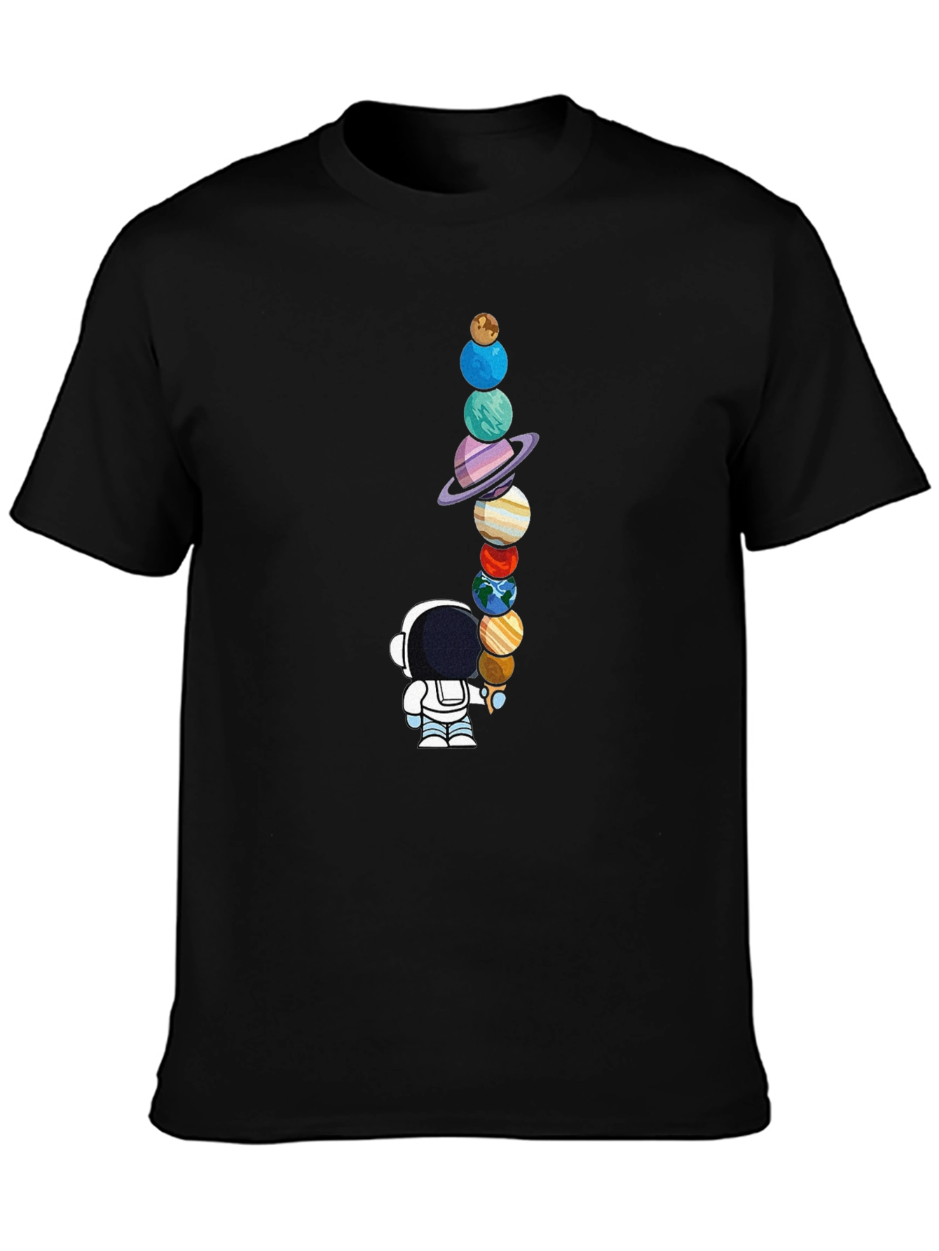 Black Astronaut Planets Graphic Tee - Space Lover's Black T-Shirt view 3