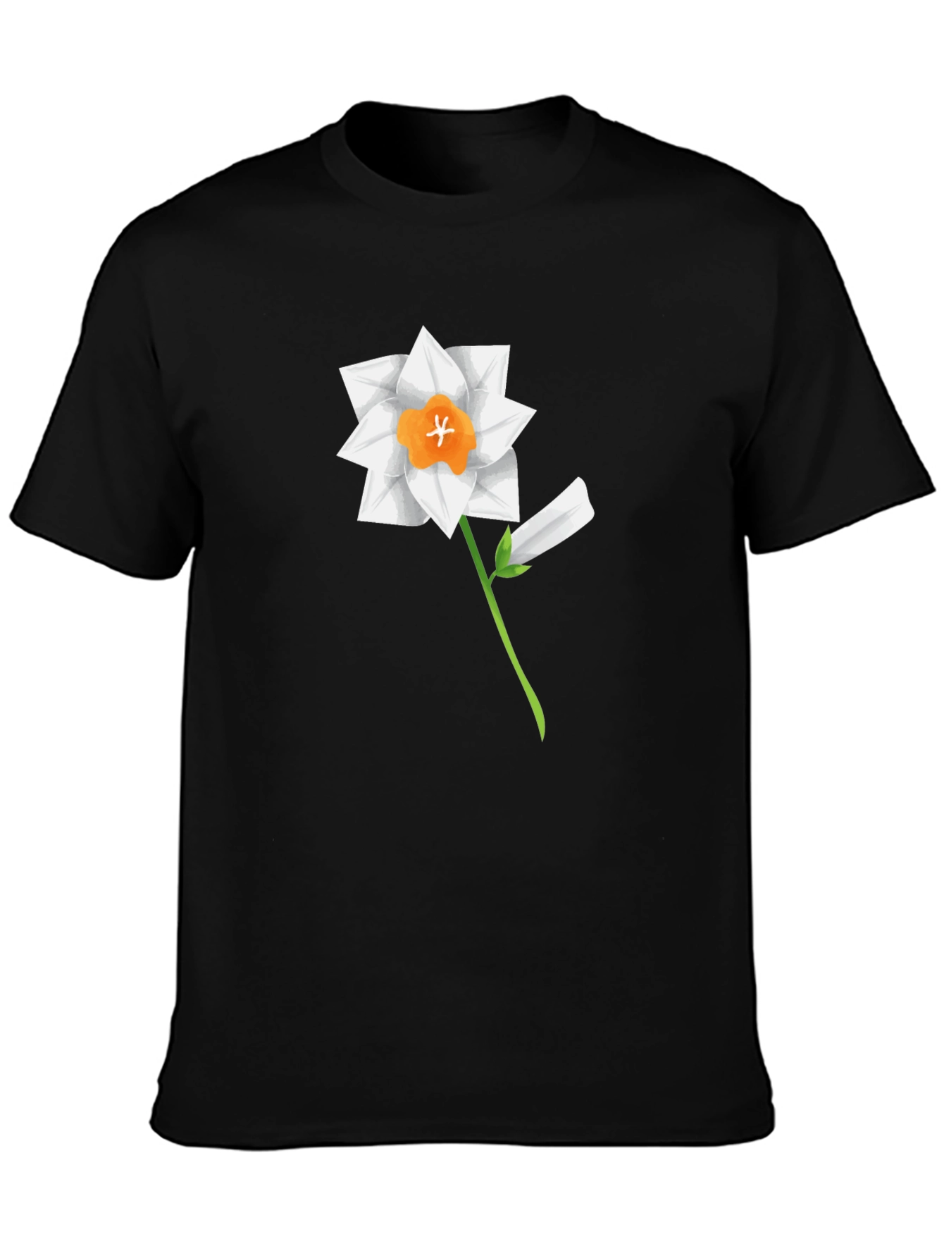 Black Floral Graphic Tee - Daffodil Design, Soft Cotton Blend view 3