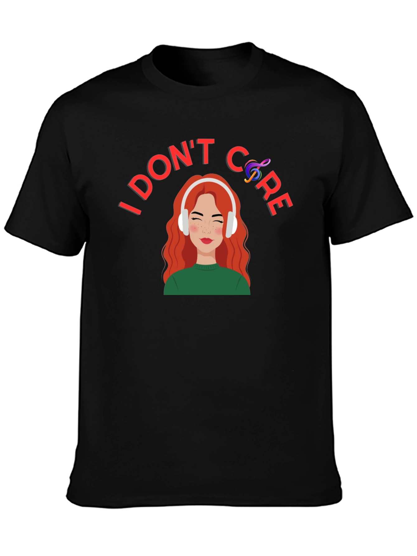 Black I Don't Care T-Shirt: Music Lover Graphic Tee view 3