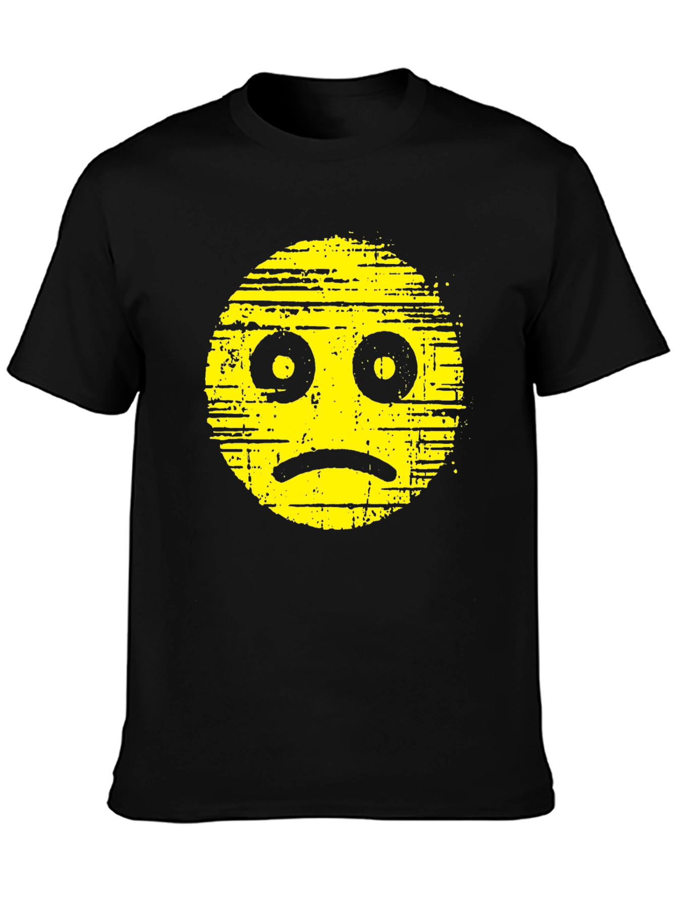 Black Distressed Sad Face Graphic Black T-Shirt view 3