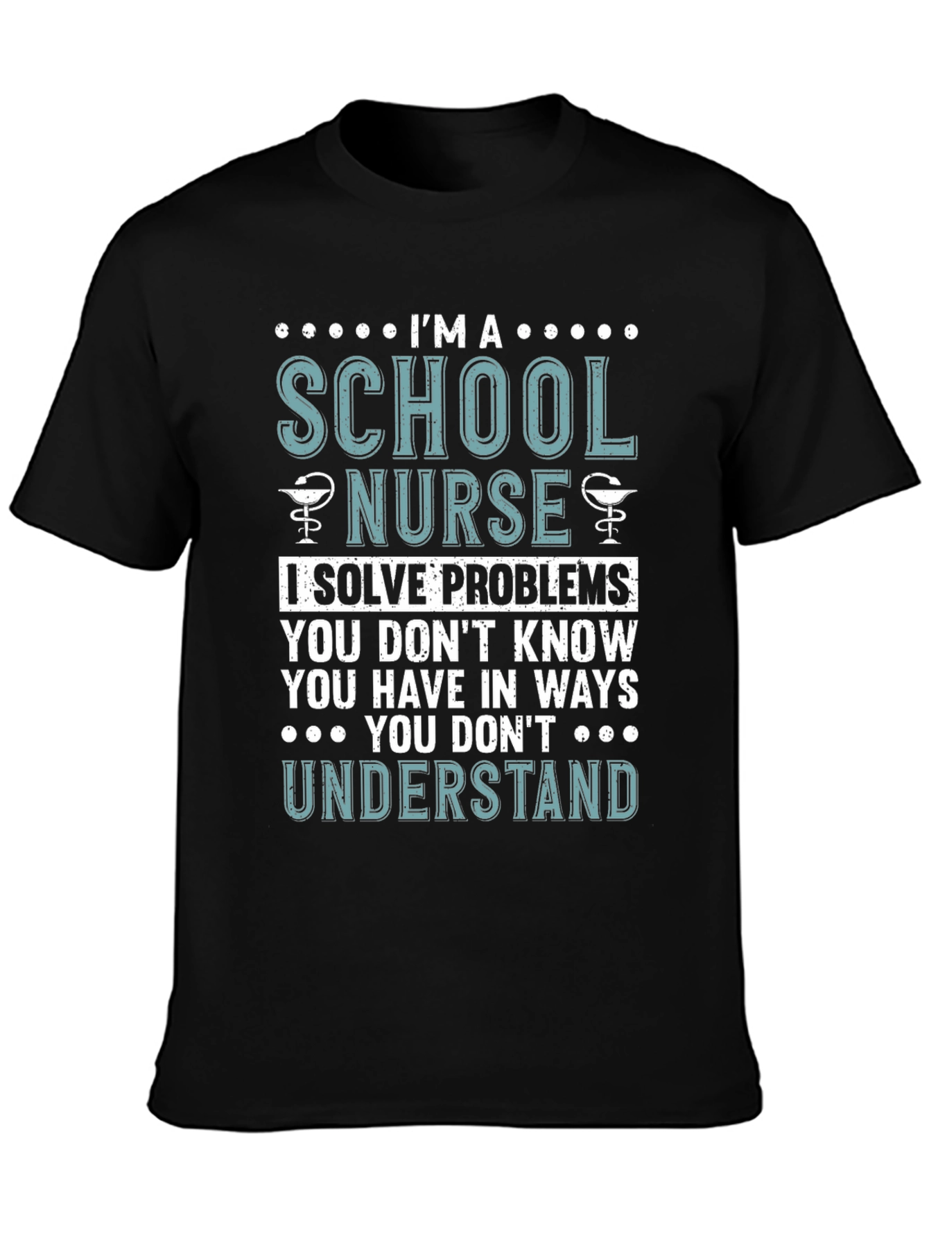 Black School Nurse Graphic T-Shirt - I Solve Problems Tee view 3