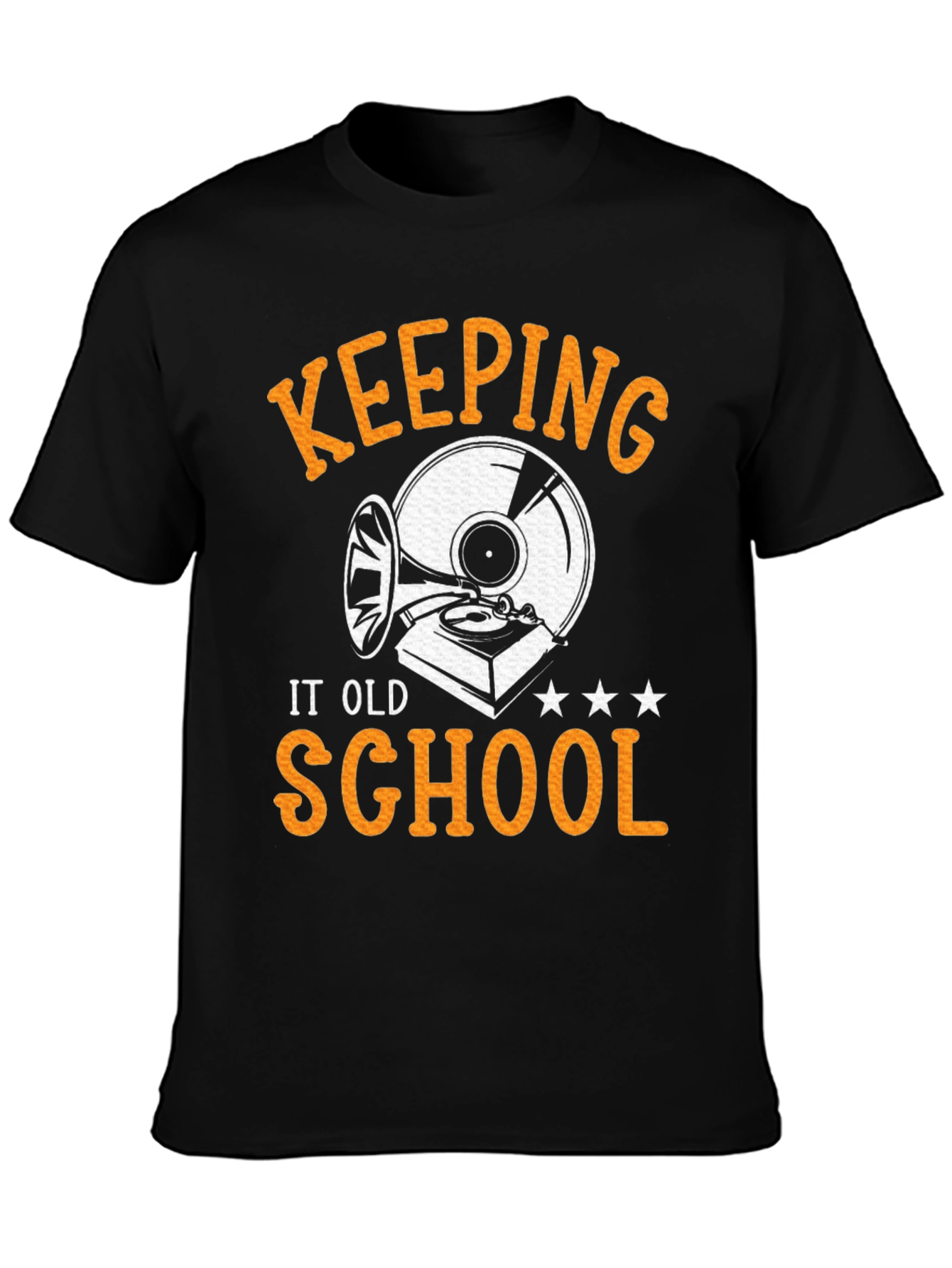 Black Keeping It Old School Tee - Vintage Record Player Design view 3