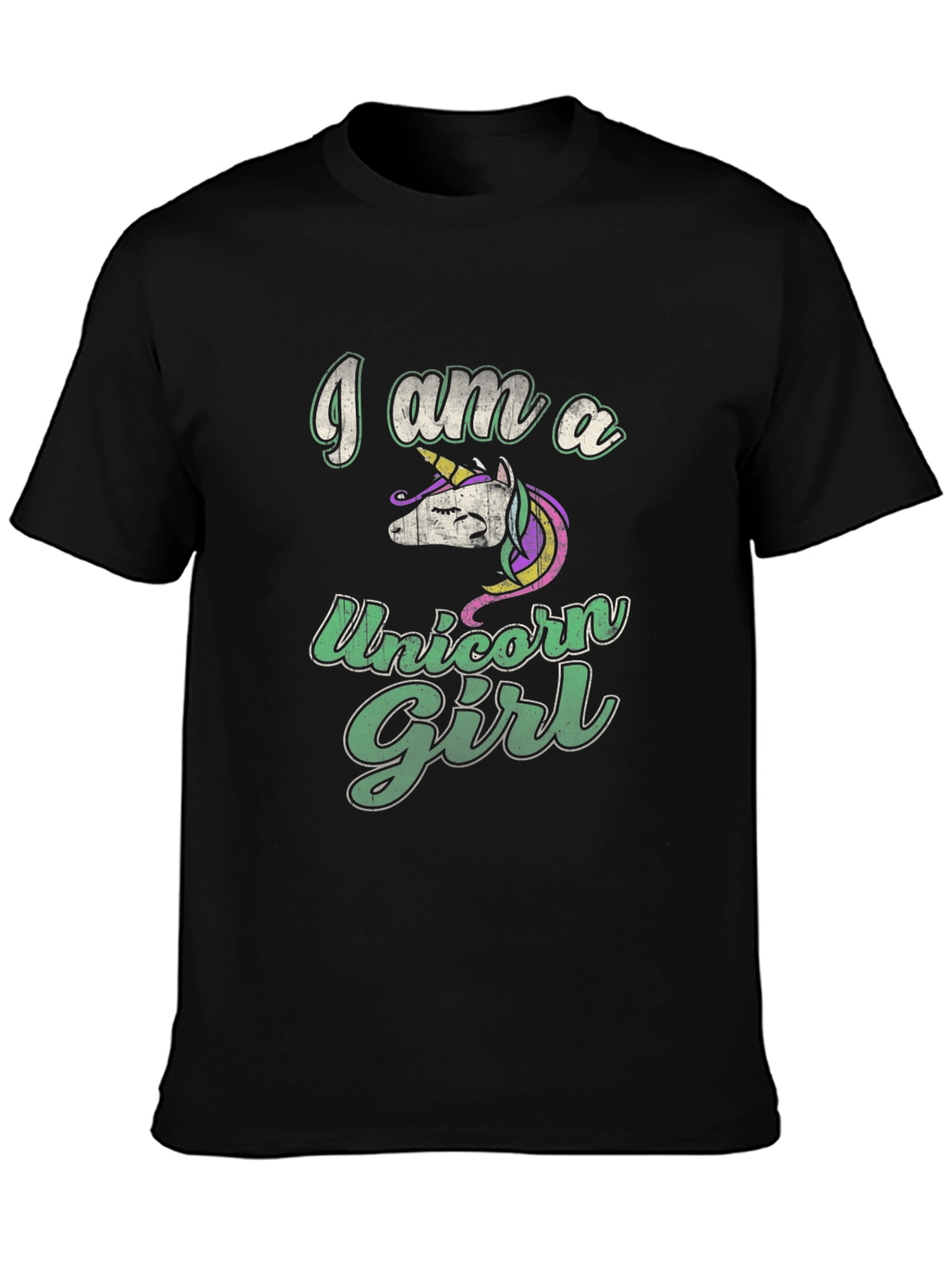 Black I Am A Unicorn Girl Black T-Shirt view 3