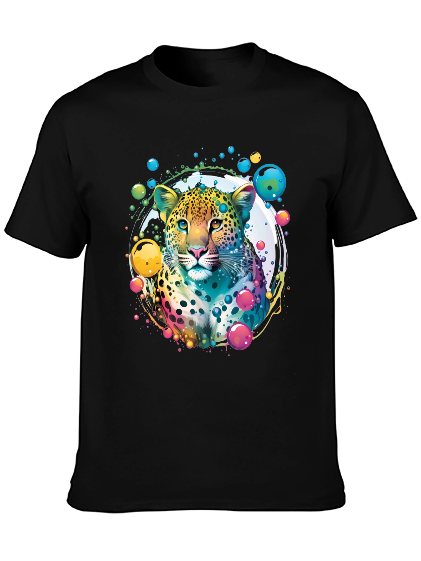 Black Vibrant Leopard Graphic T-Shirt view 3