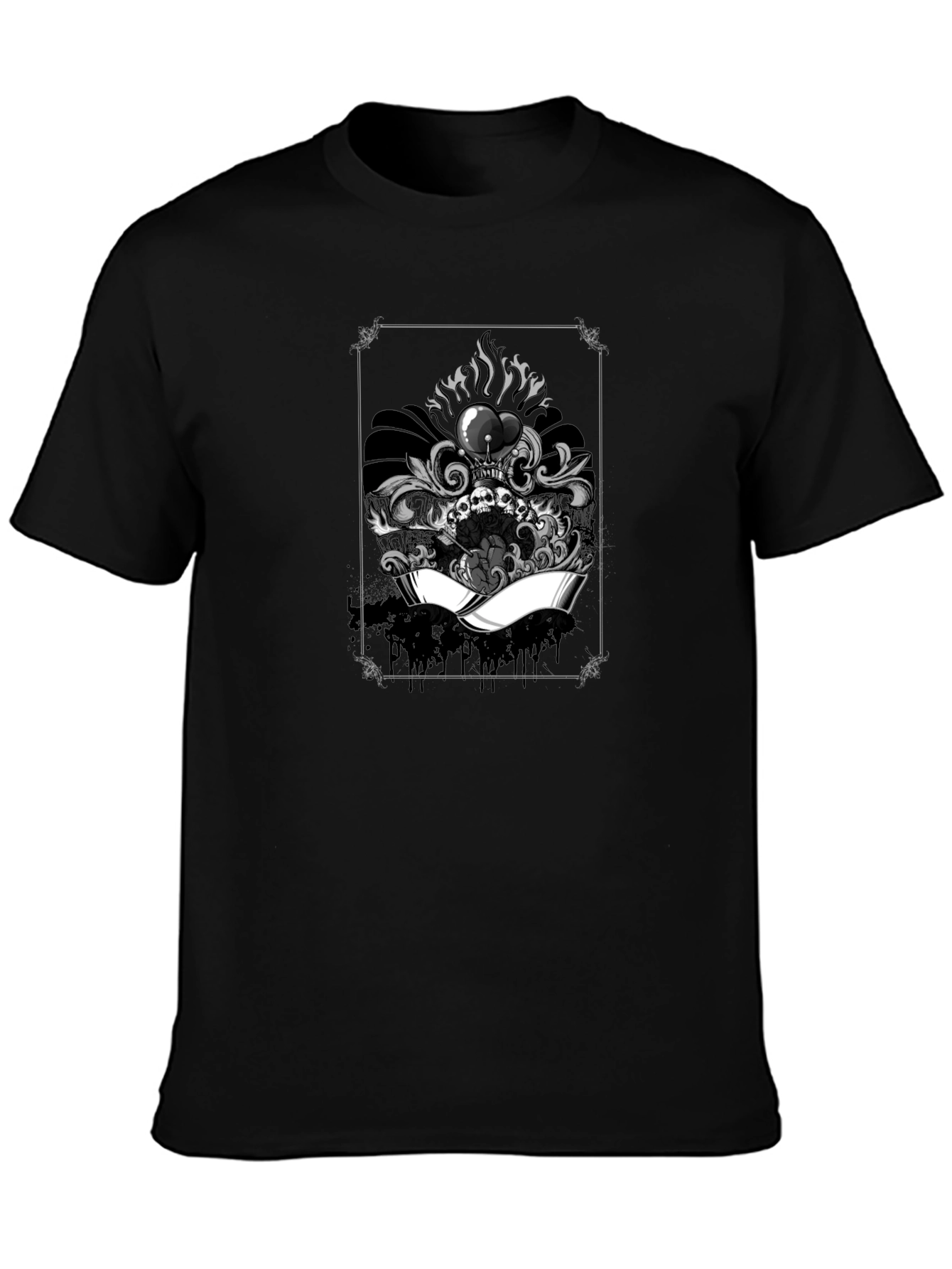 Black Skull Heart Graphic Tee - Black Cotton T-Shirt view 3