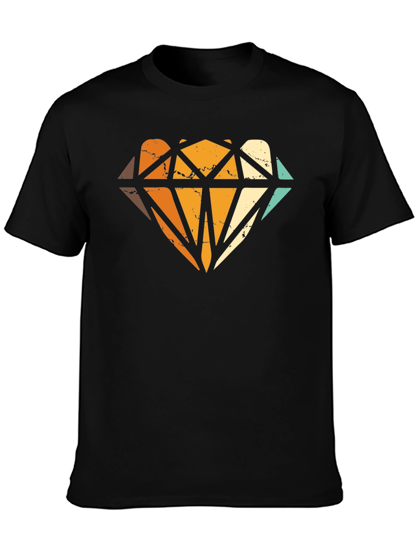 Black Retro Diamond Graphic Print Black T-Shirt view 3