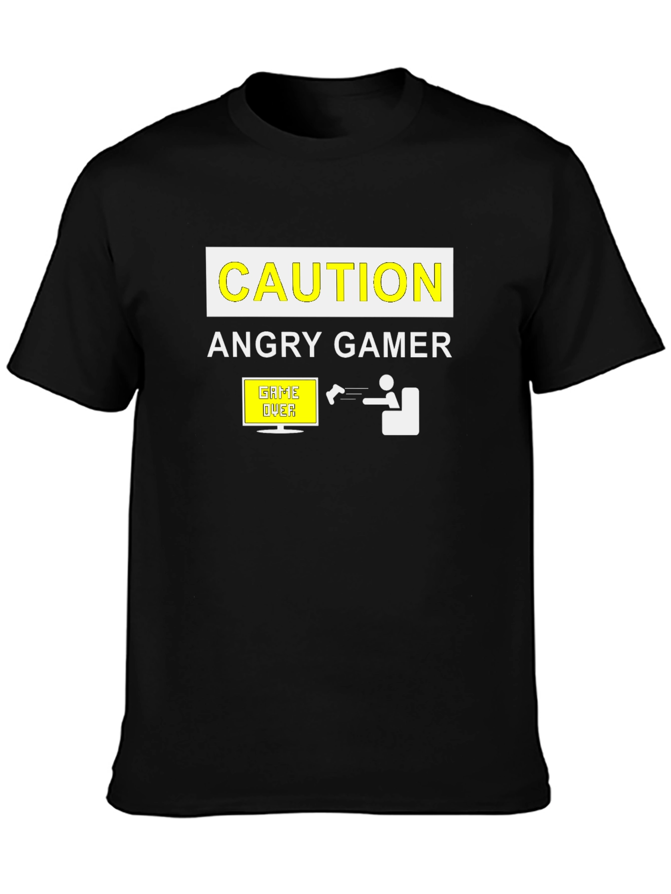 Black Angry Gamer Caution T-Shirt: Funny Video Game Tee view 3