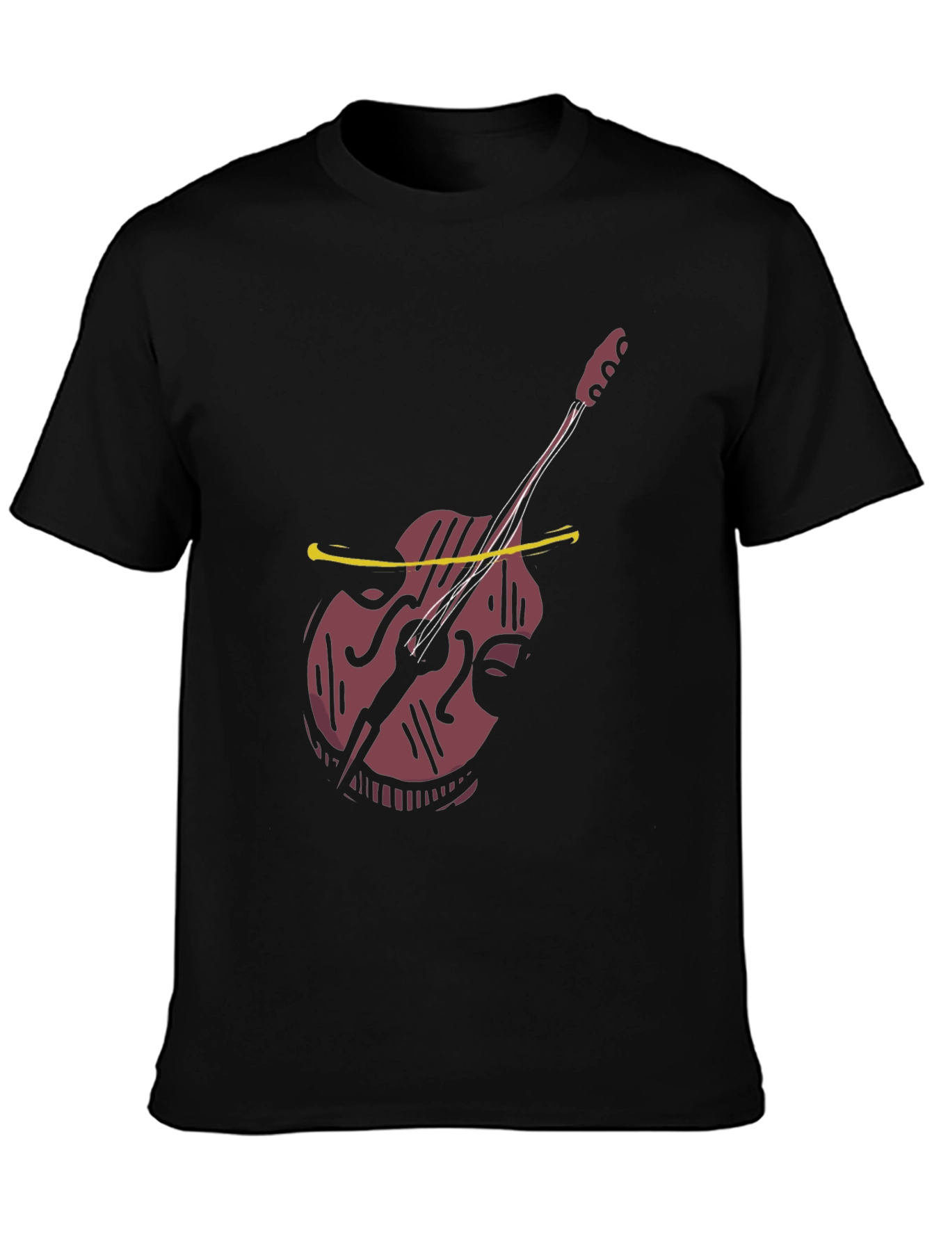 Black Cool Bass Guitar Graphic Tee - Black Cotton Casual view 3