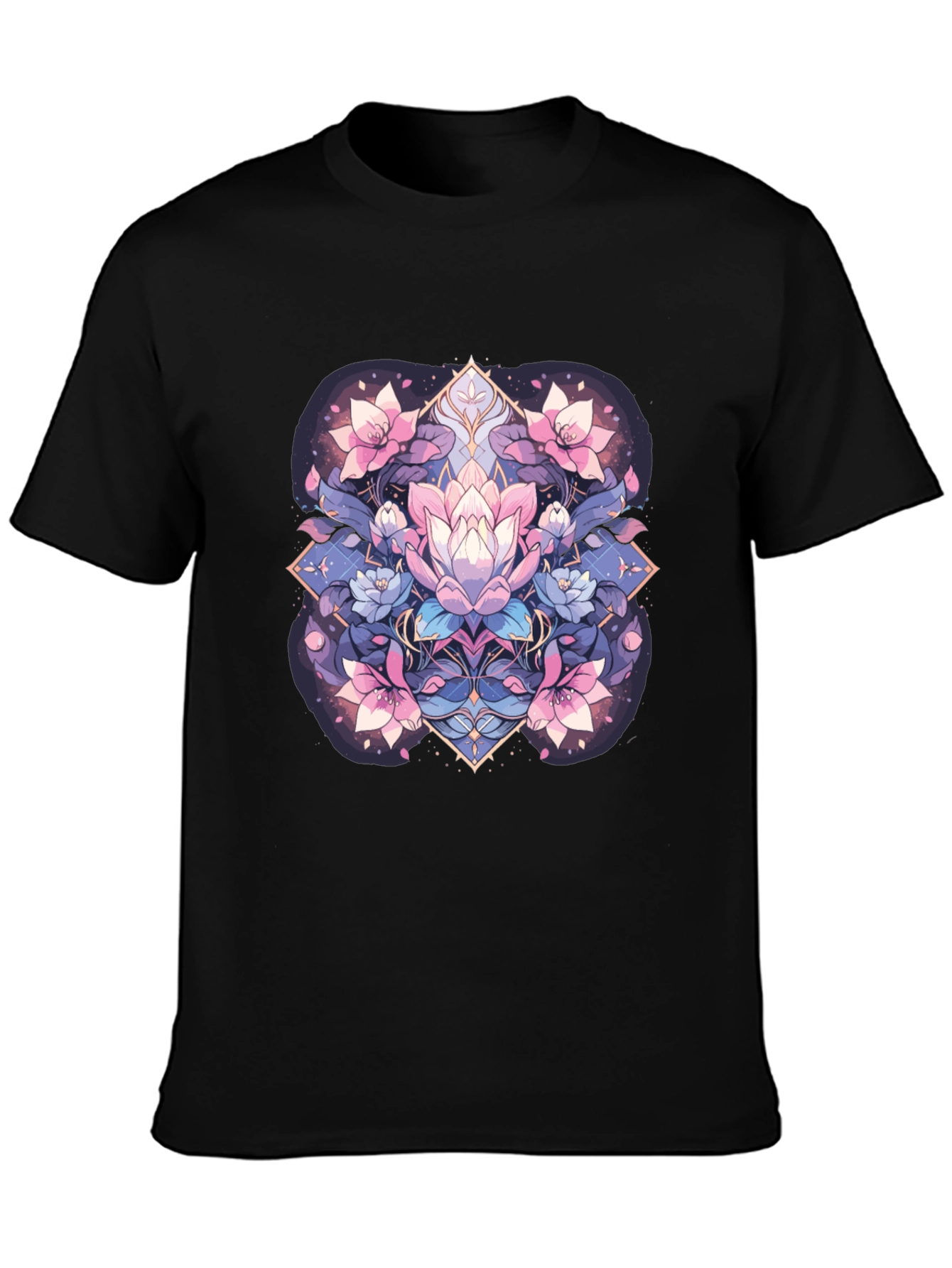 Black Lotus Flower Graphic Tee - Black Cotton Blend view 3