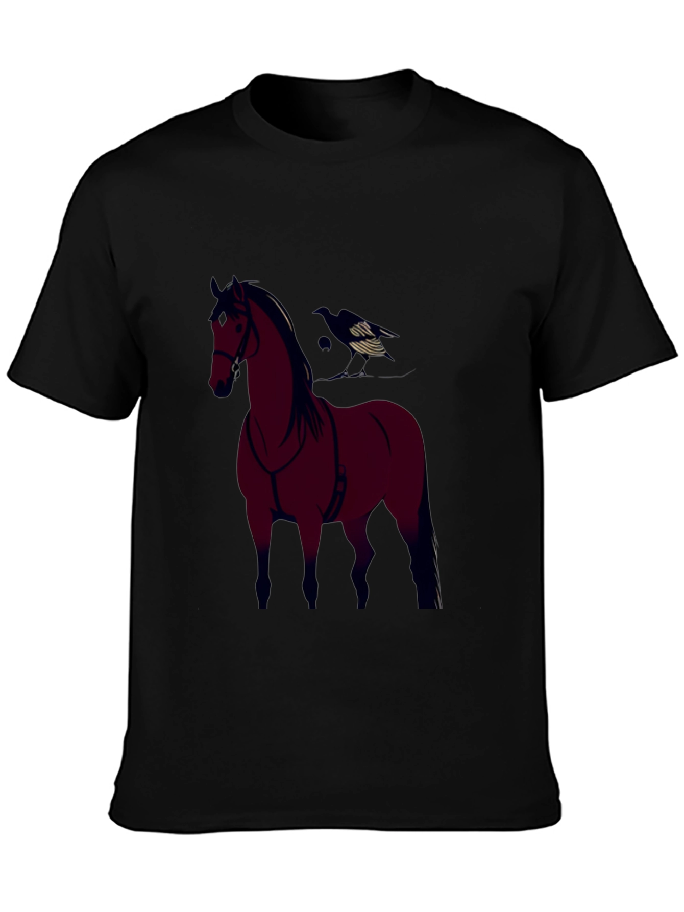 Black Horse and Crow Graphic Tee - Black Cotton Blend view 3