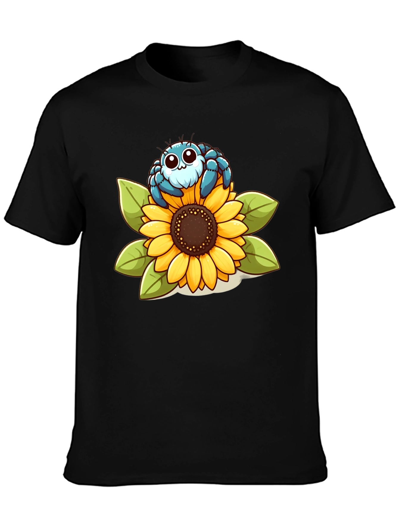 Black Cute Spider on Sunflower Graphic T-Shirt view 3