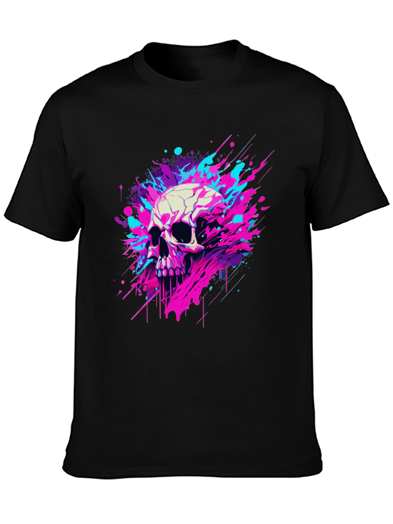 Black Skull Splash Graphic Tee - Bold & Unique Design view 3
