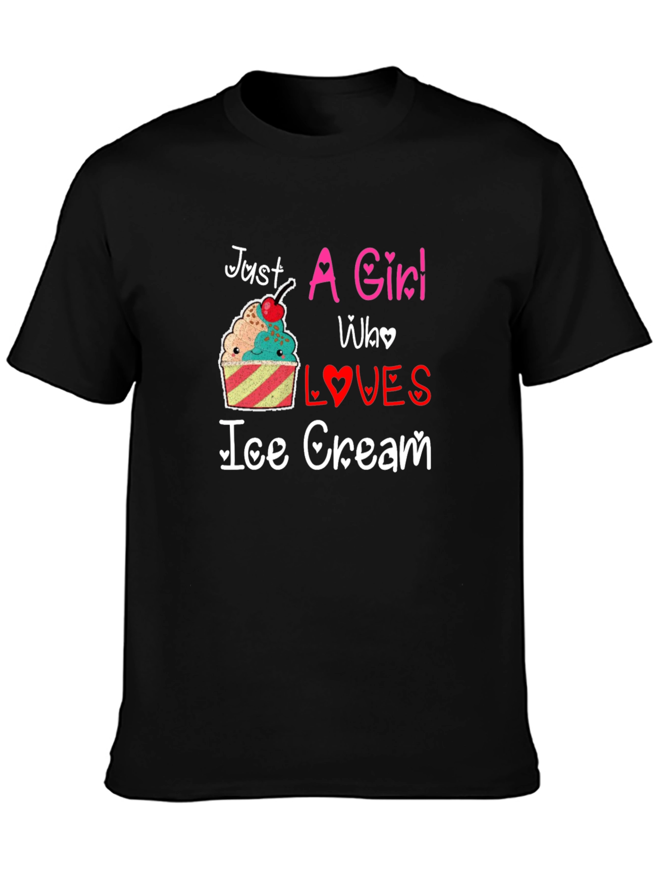 Black Just A Girl Who Loves Ice Cream Graphic Tee view 3