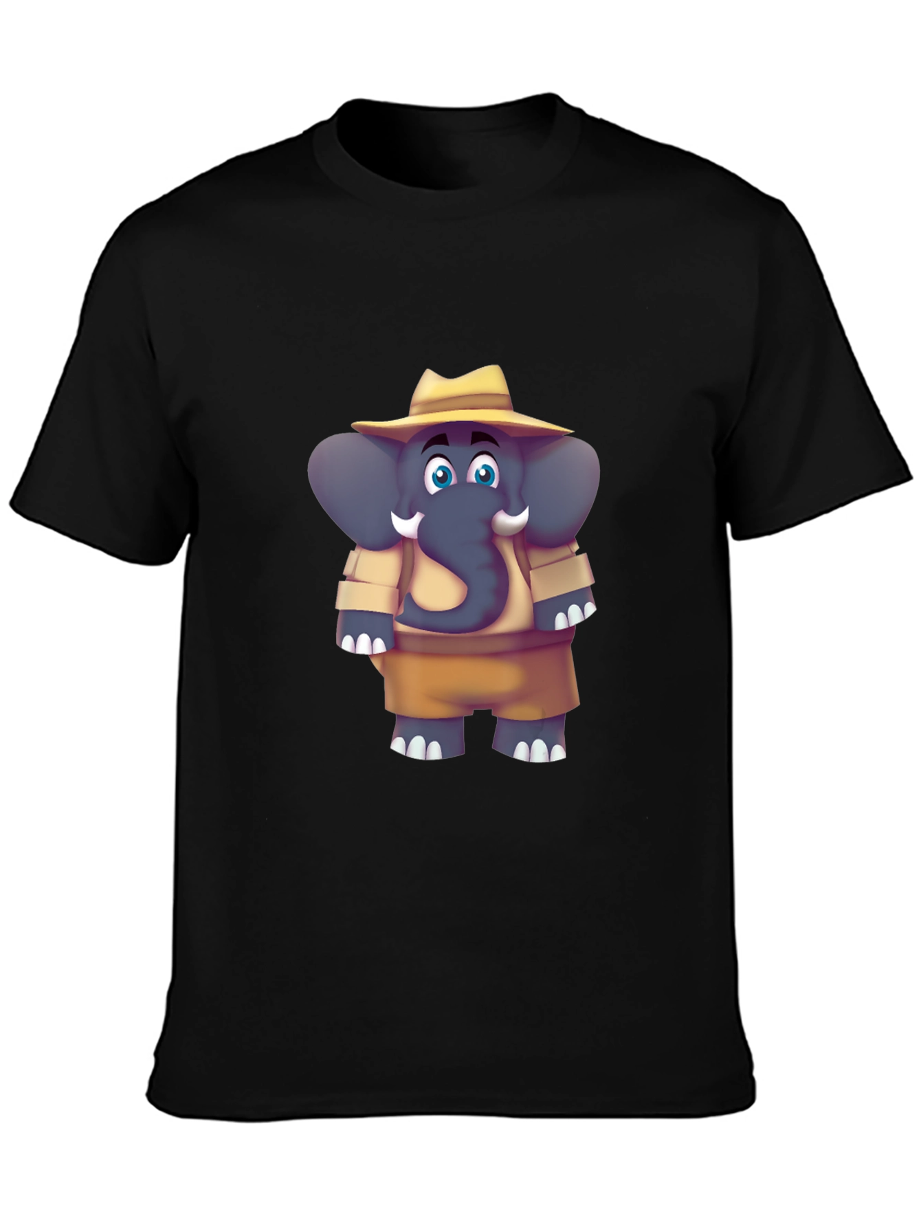 Black Elephant Cartoon Black T-Shirt view 3