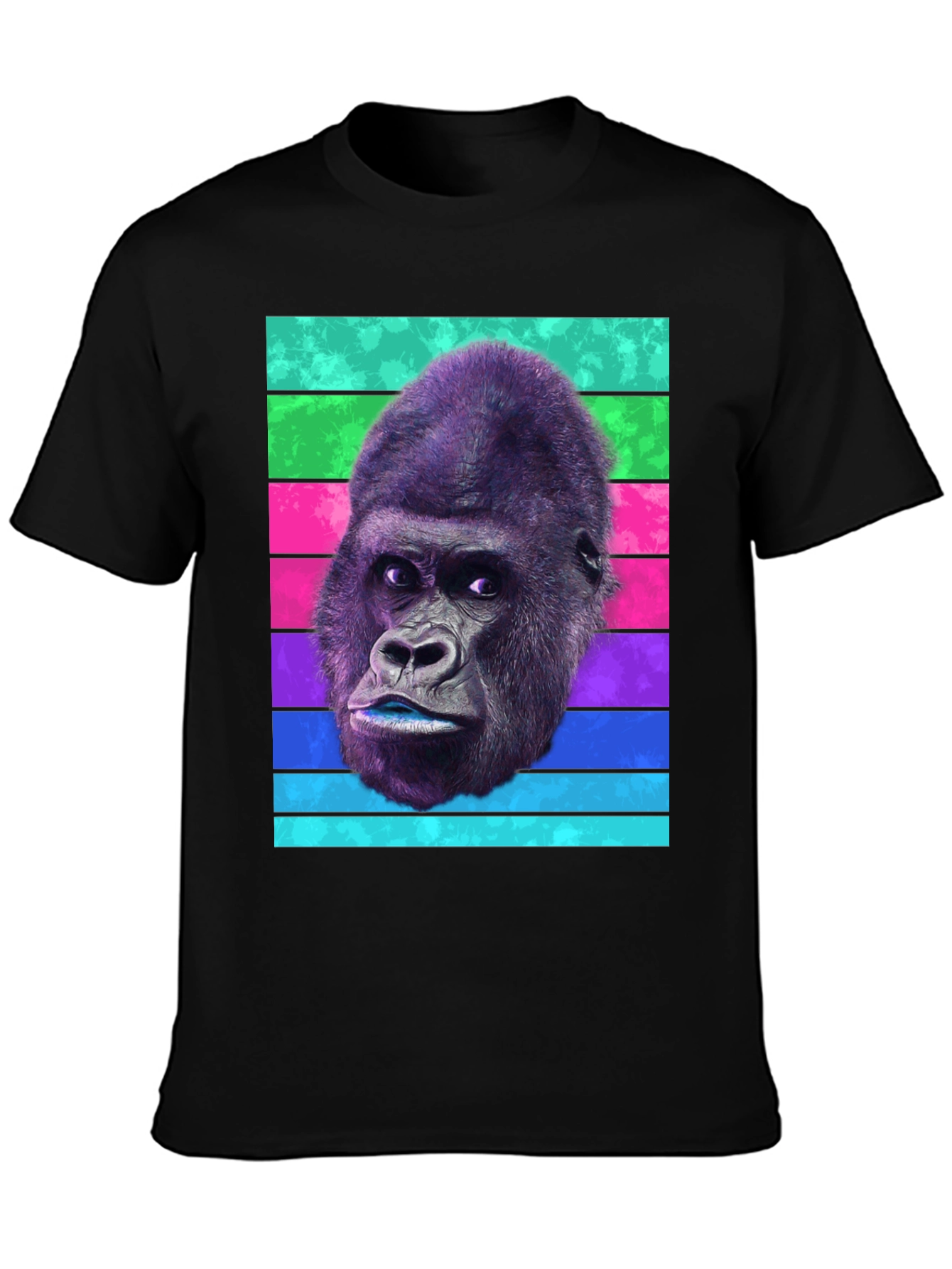 Black Gorilla Head T-Shirt - Retro Stripes, Unique Design view 3