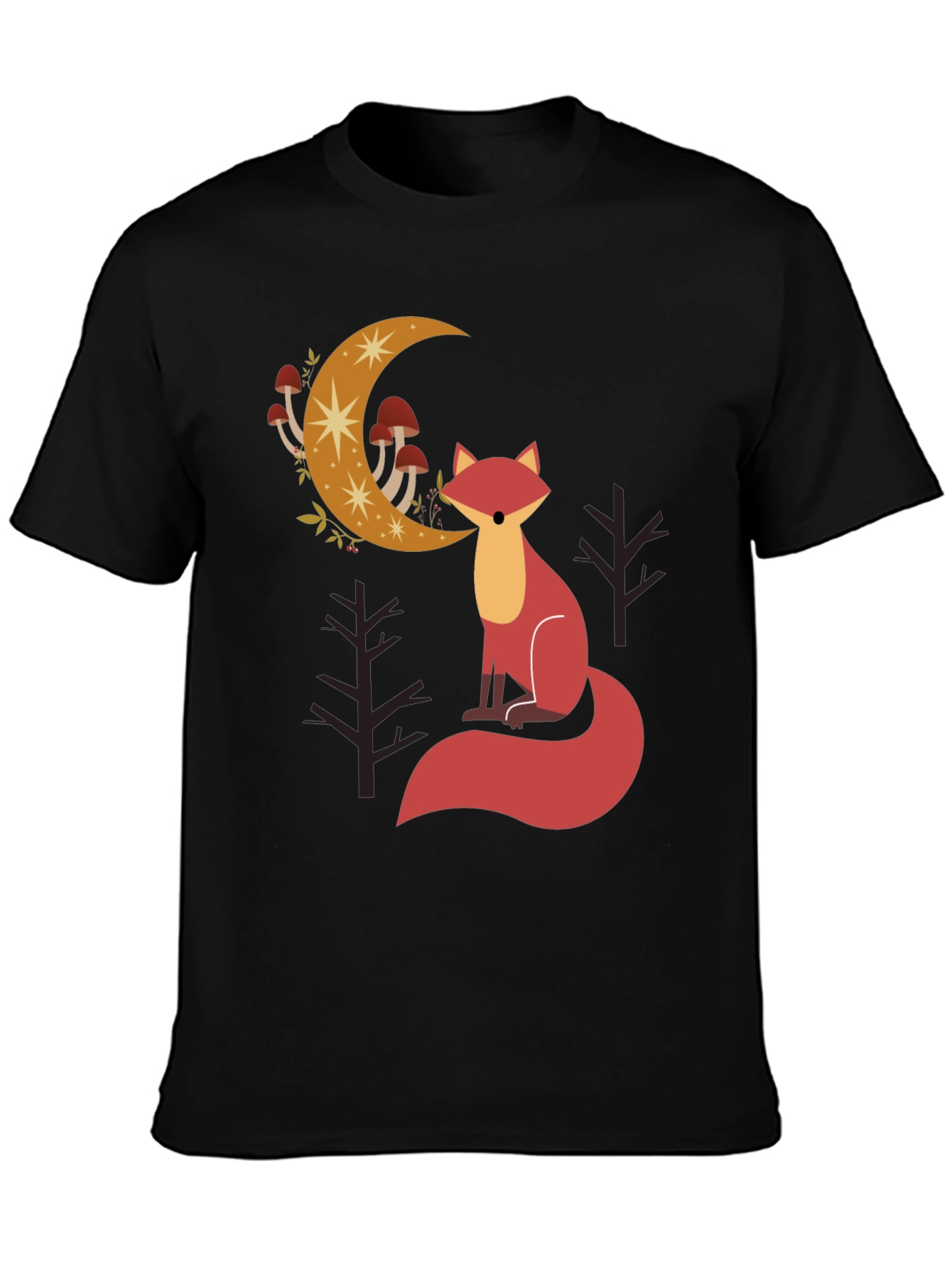 Black Fox and Moon Graphic Tee - Black Cotton Blend view 3