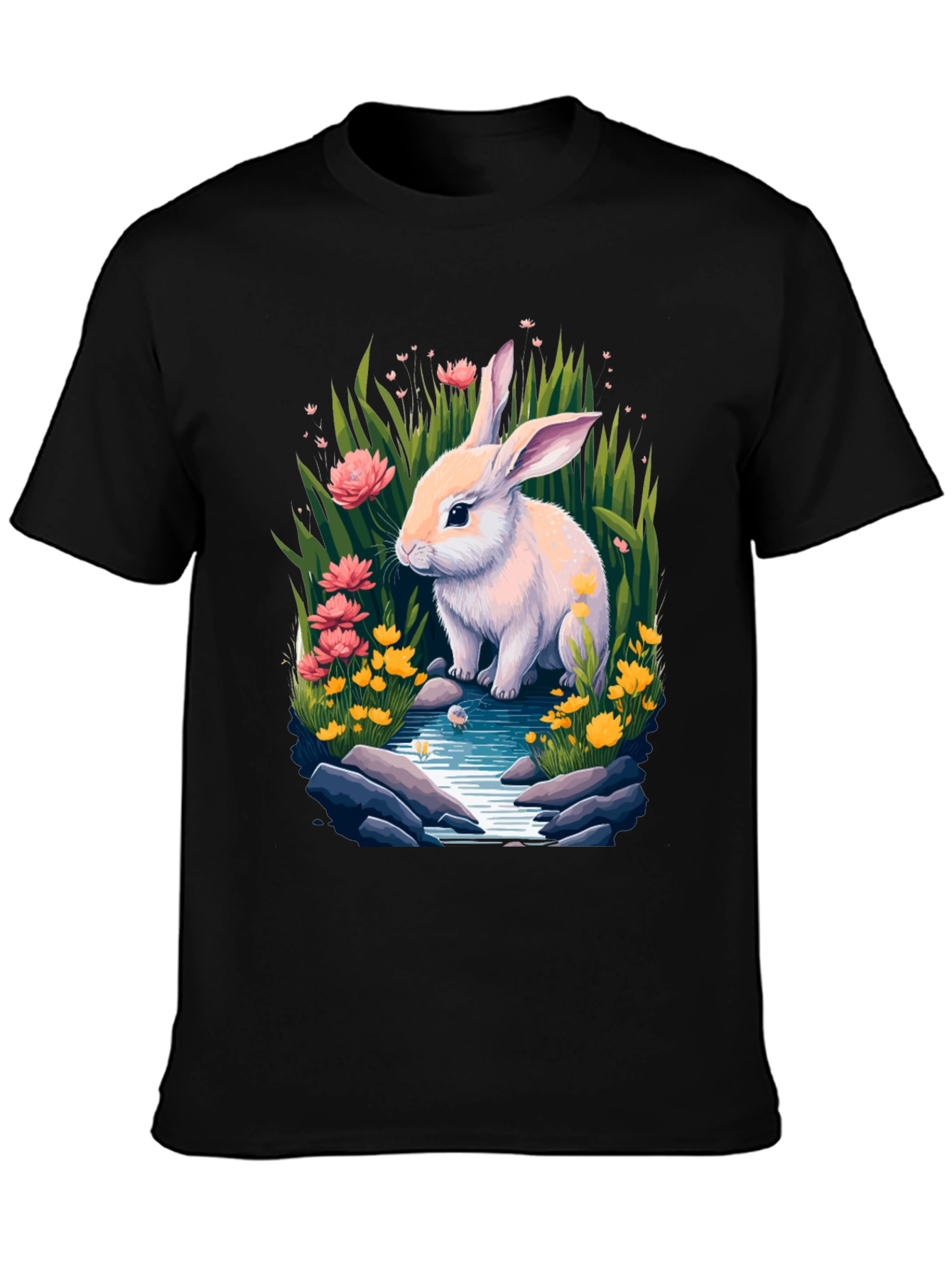 Black Bunny in Bloom Tee - Whimsical Rabbit Design view 3