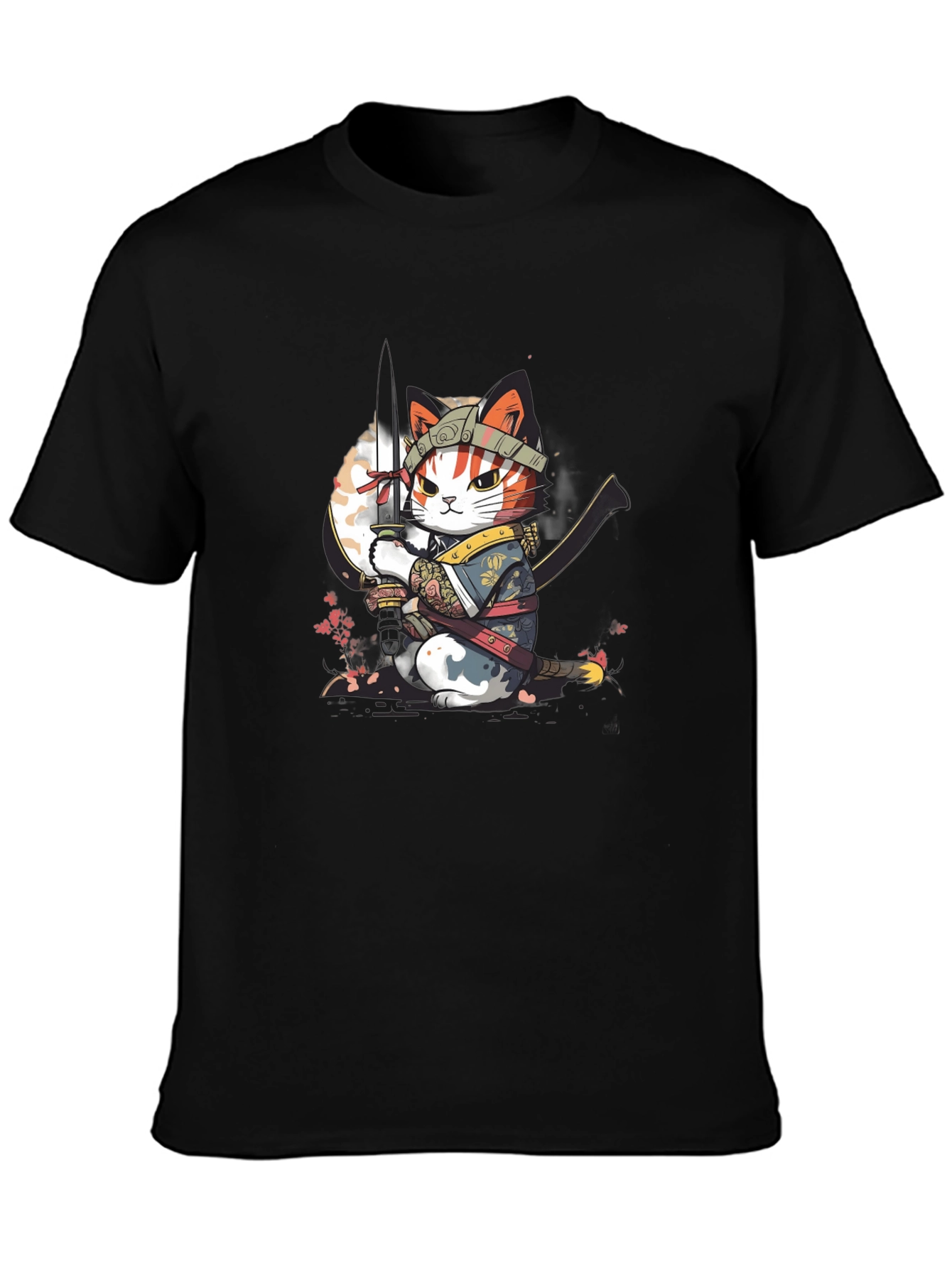 Black Samurai Cat T-Shirt - Unique Graphic Tee view 3