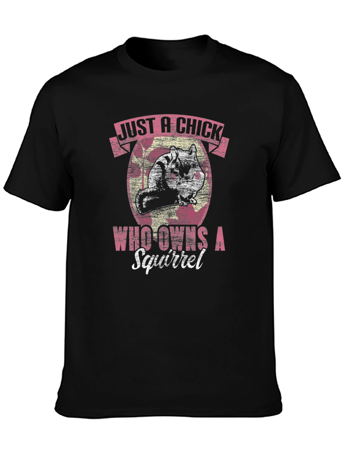 Black Just a Chick Who Owns a Squirrel T-Shirt view 3