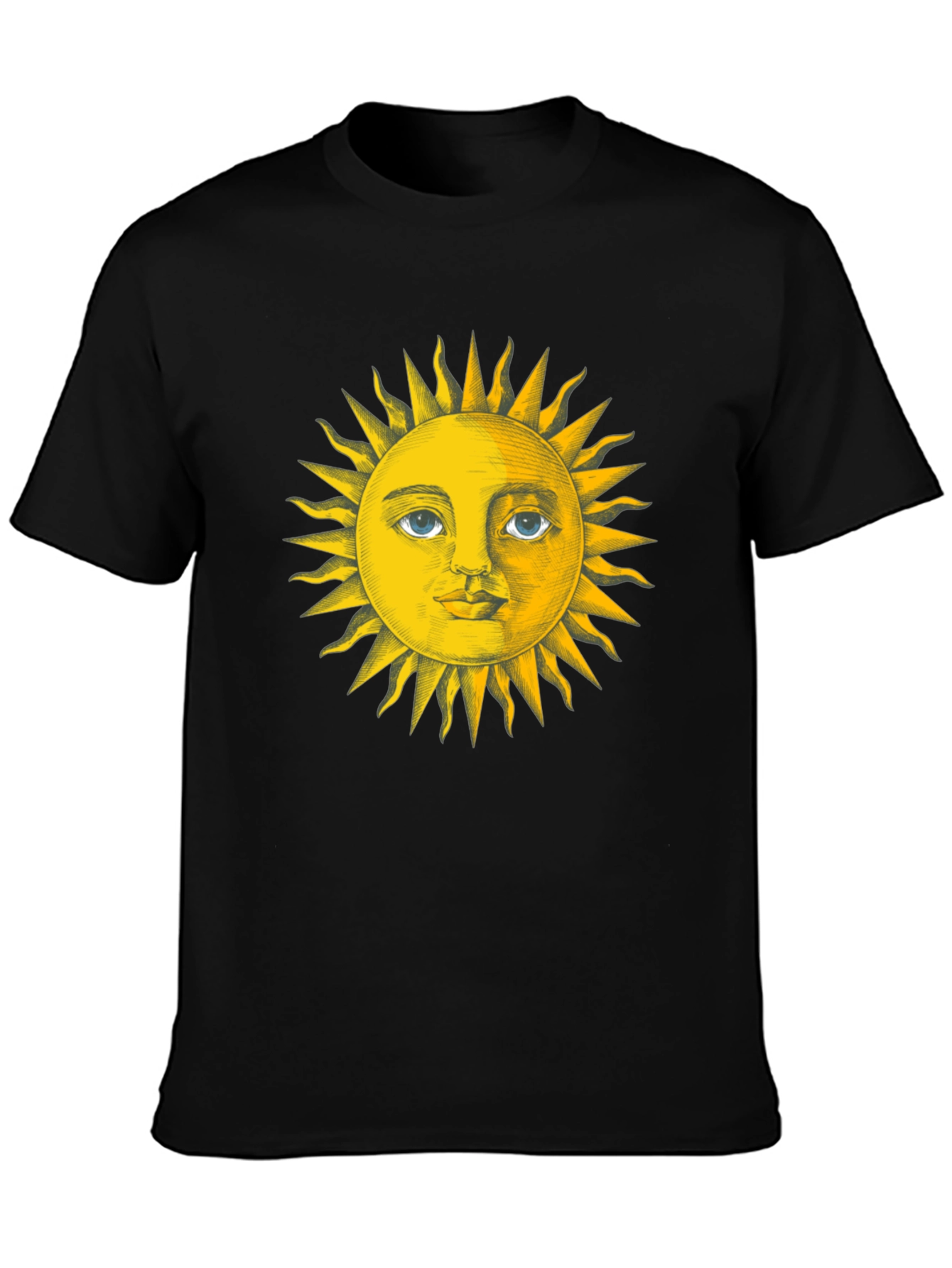 Black Sun Face Graphic Tee - Black Cotton T-Shirt view 3