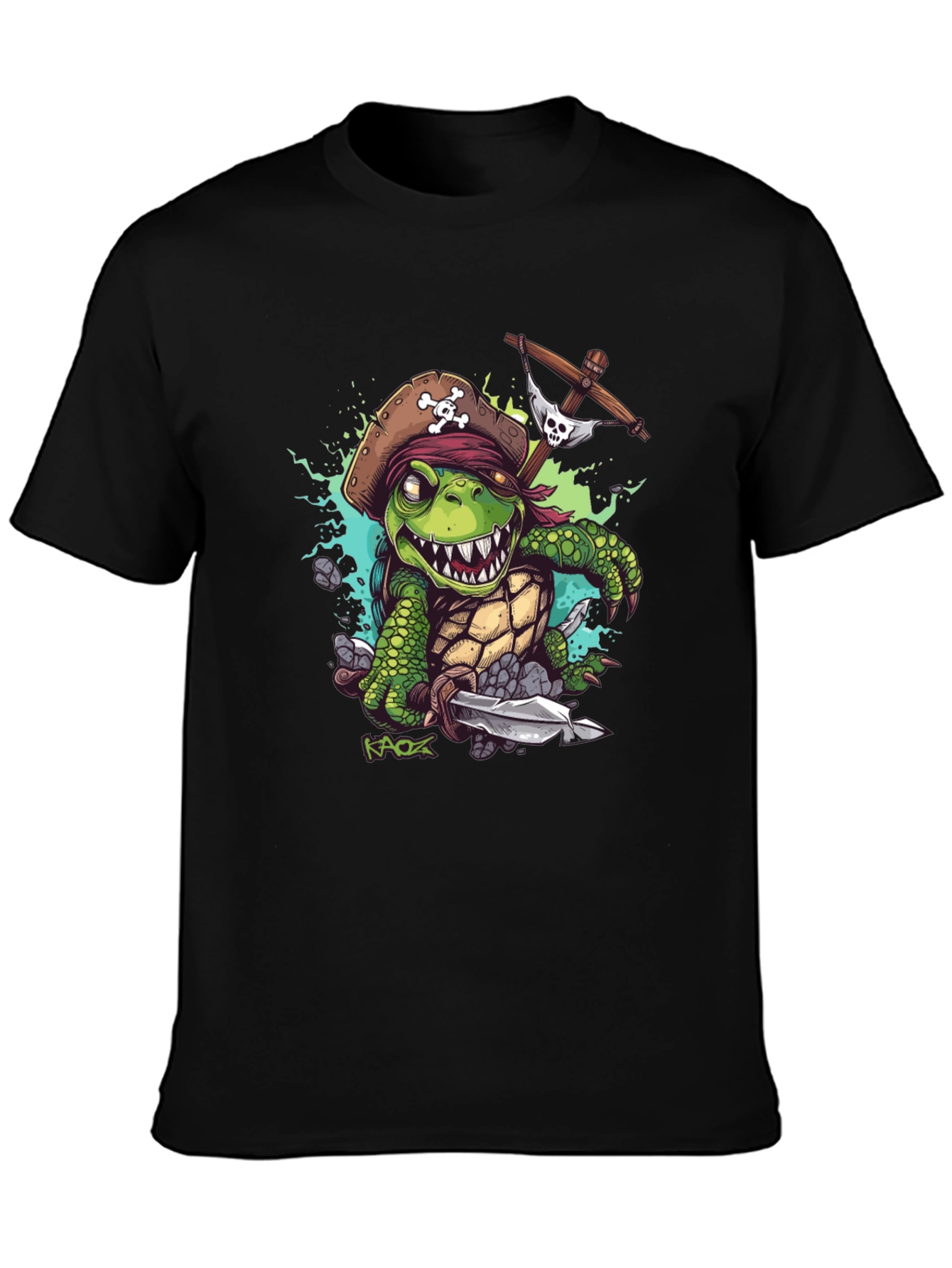 Black Pirate Turtle Graphic Tee - Unique Design view 3