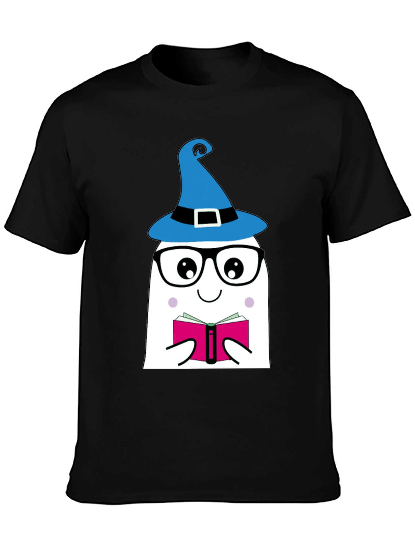 Black Whimsical Reading Ghost Graphic Tee view 3