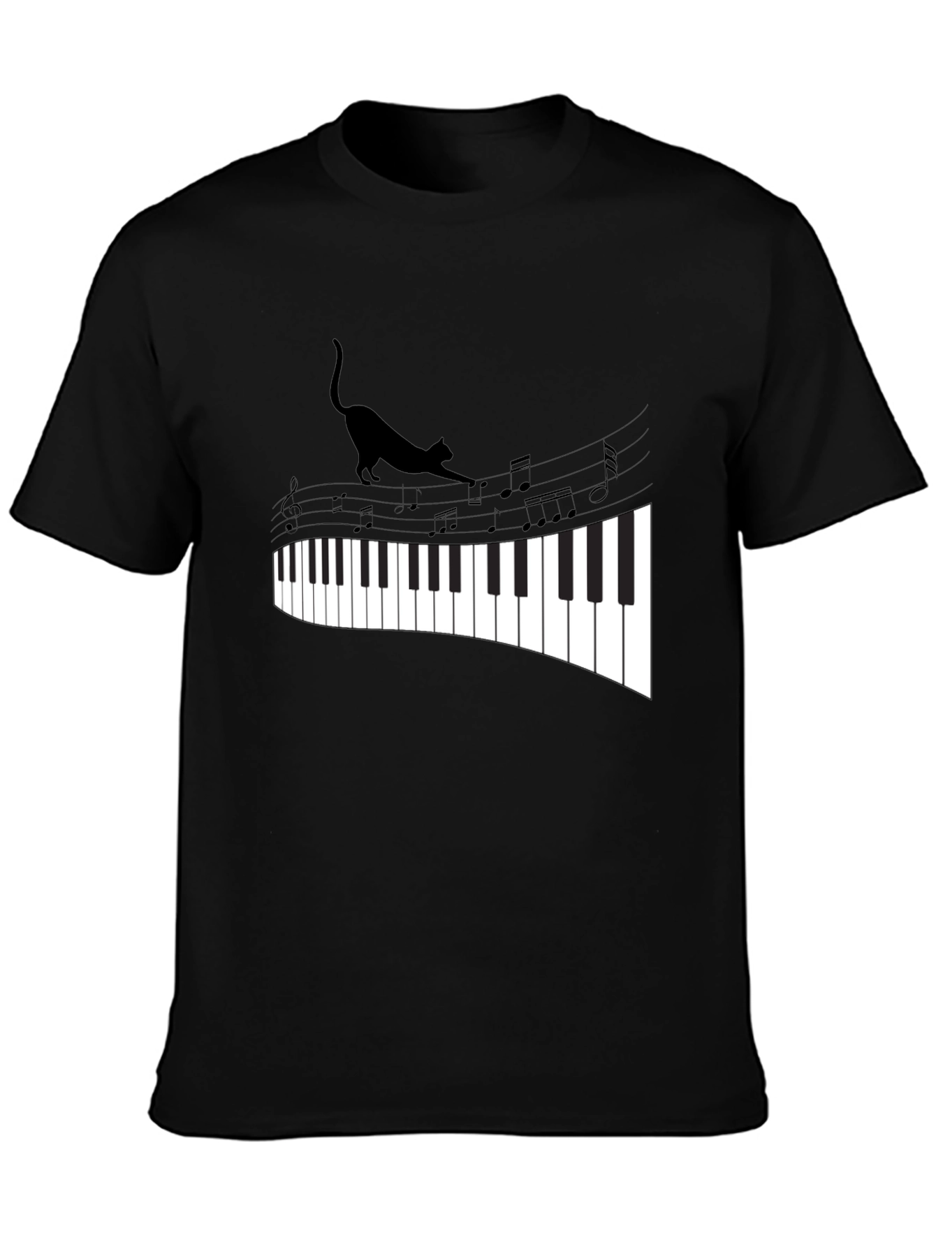 Black Cat Walking on Piano Keys Unisex T-Shirt view 3