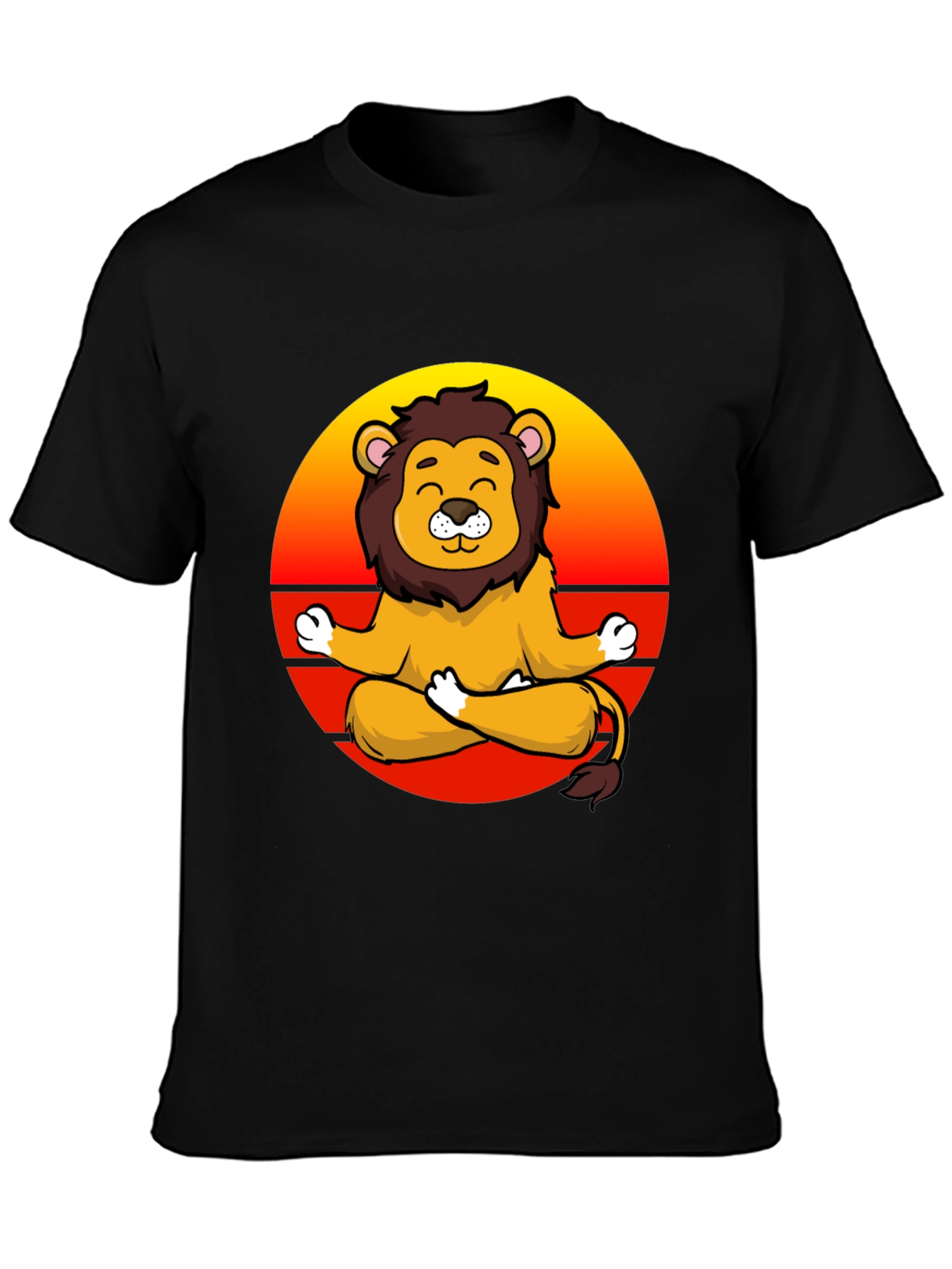 Black Zen Lion T-Shirt - Meditating Cartoon Lion Graphic Tee view 3