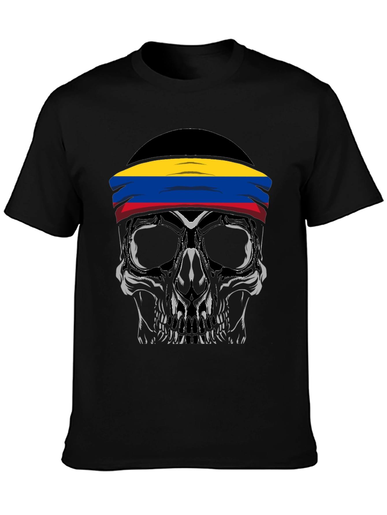 Black Skull T-Shirt with Colombia Flag Headband view 3