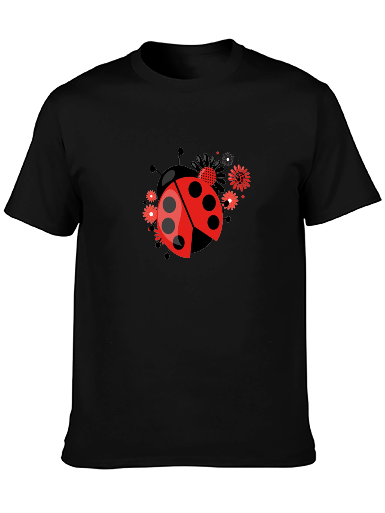 Black Ladybug Flower Graphic Tee - Black view 3