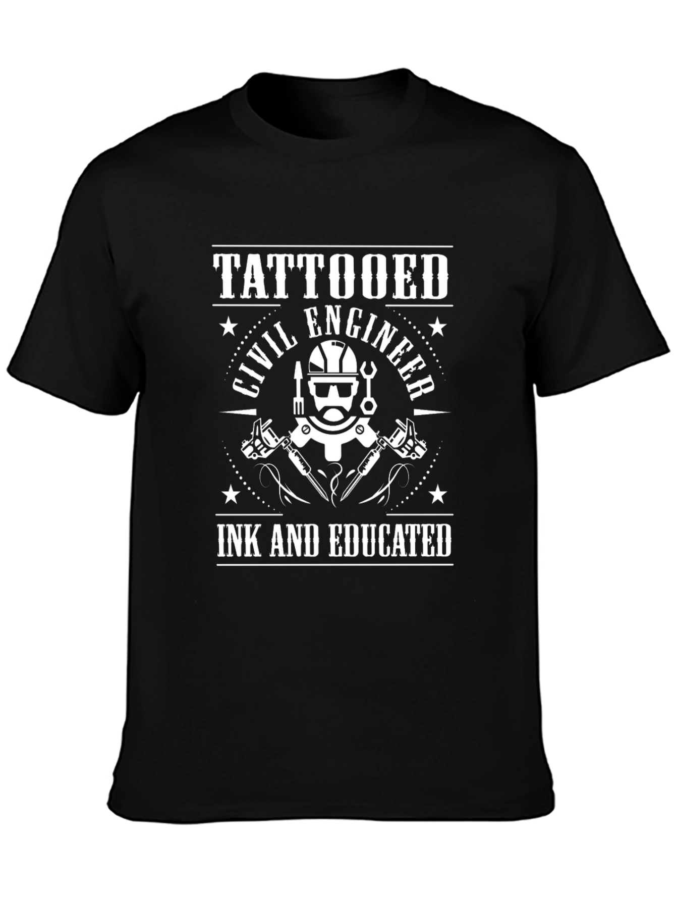 Black Tattooed Civil Engineer Black T-Shirt view 3