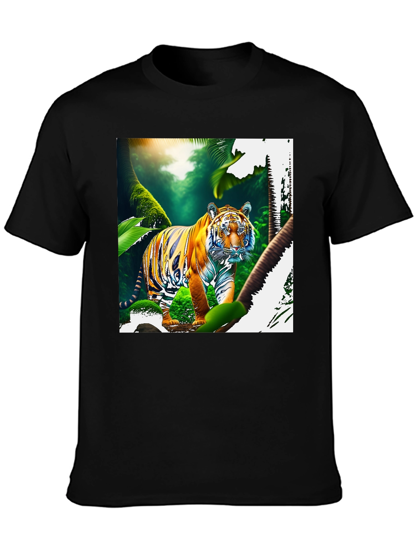 Black Jungle Tiger Graphic Print Black T-Shirt view 3