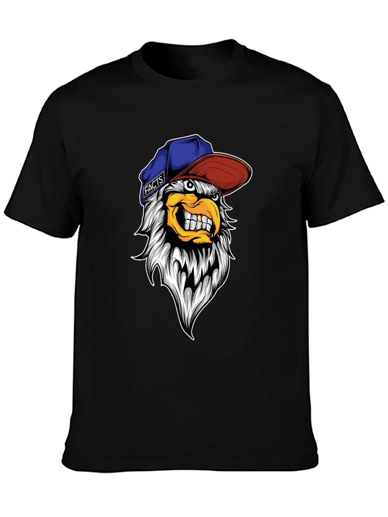 Black Edgy Eagle "Facts" Cap Graphic Tee - Black view 3