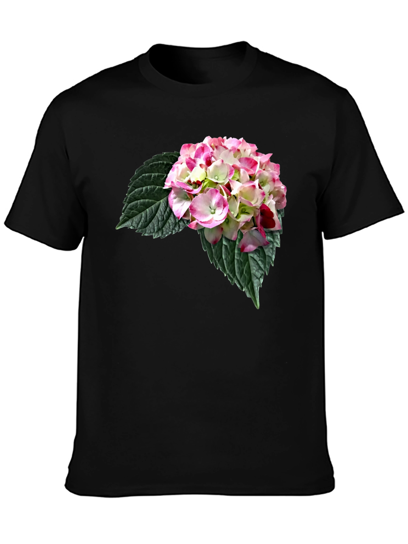 Black Floral Print Black Crew Neck T-Shirt view 3