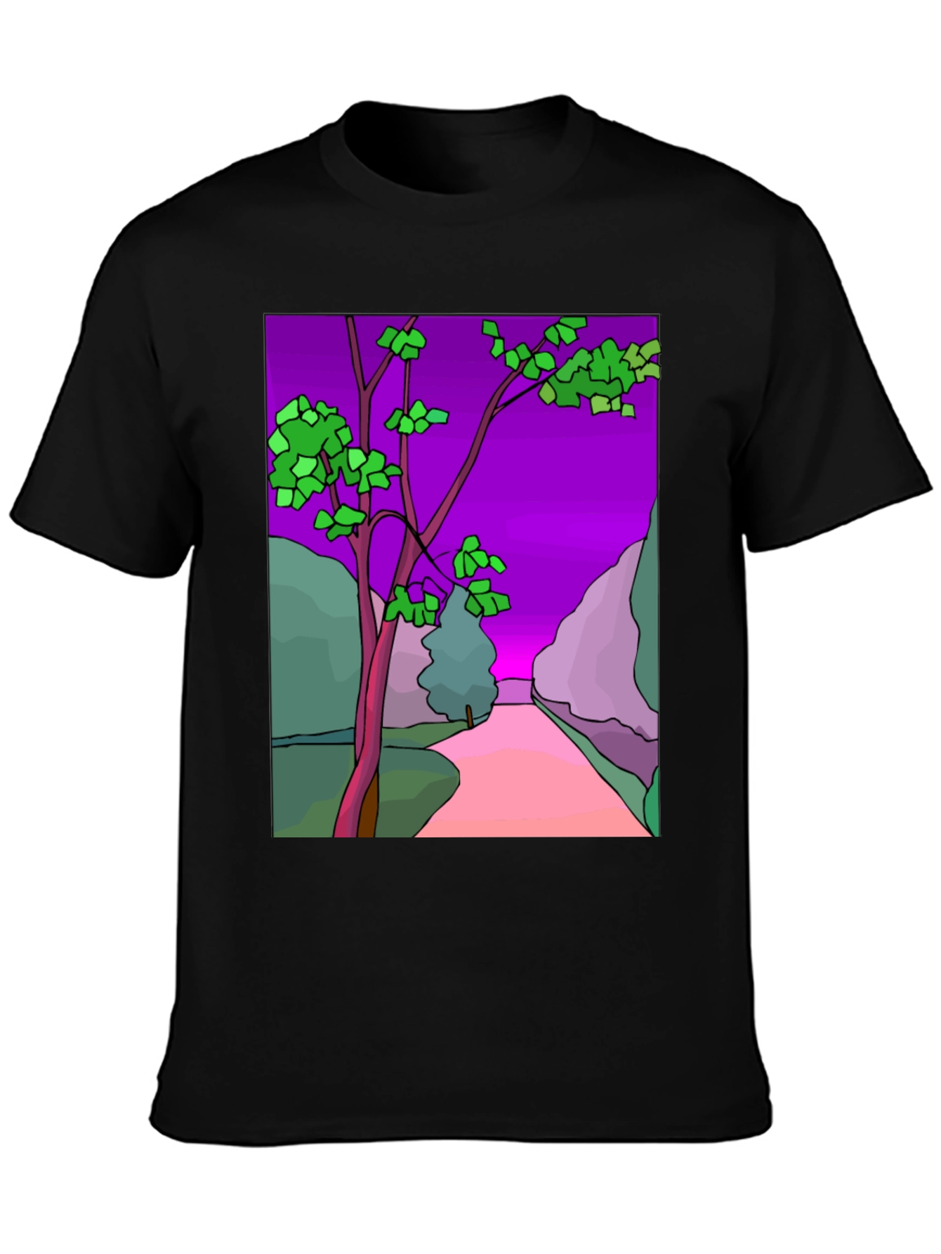 Black Nature Print Black T-Shirt view 3