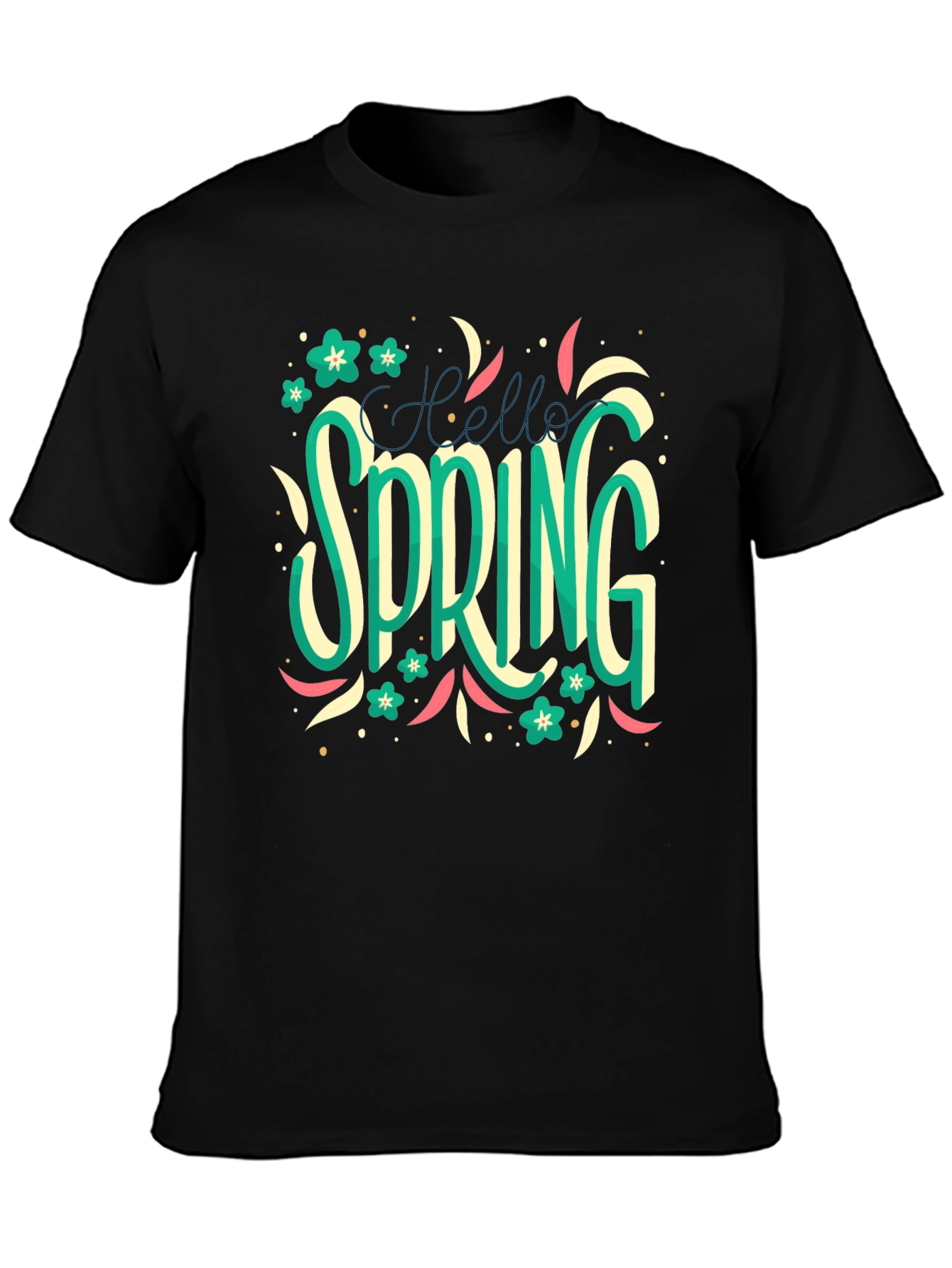 Black Hello Spring T-Shirt: Floral Season Style view 3