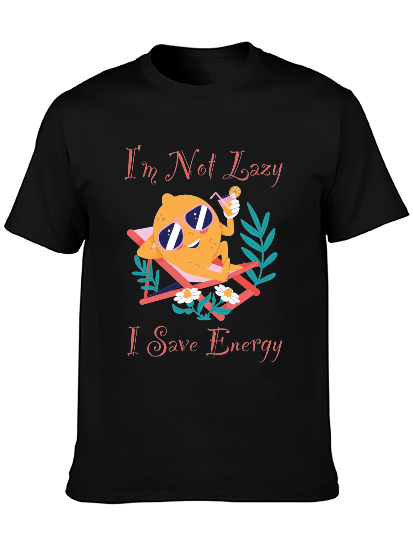 Black Funny Save Energy T-Shirt - Lazy Lemon Lounging Design view 3